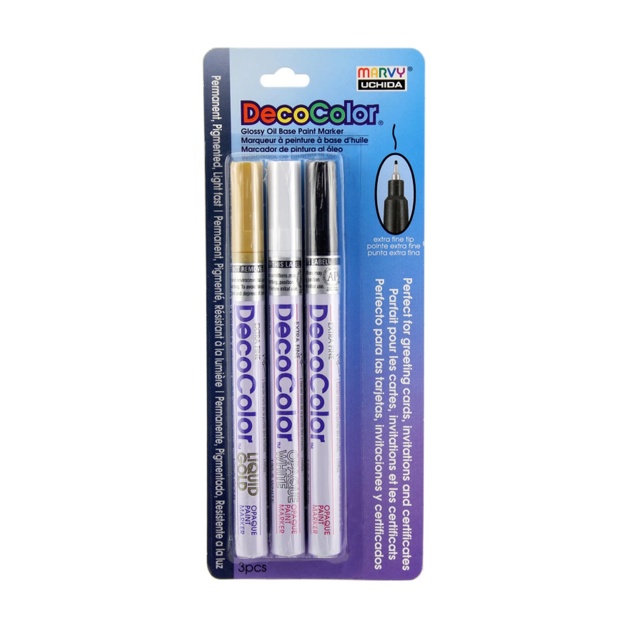 Extra Fine Permanent Paint Markers, Classic Colors, 3-Pack