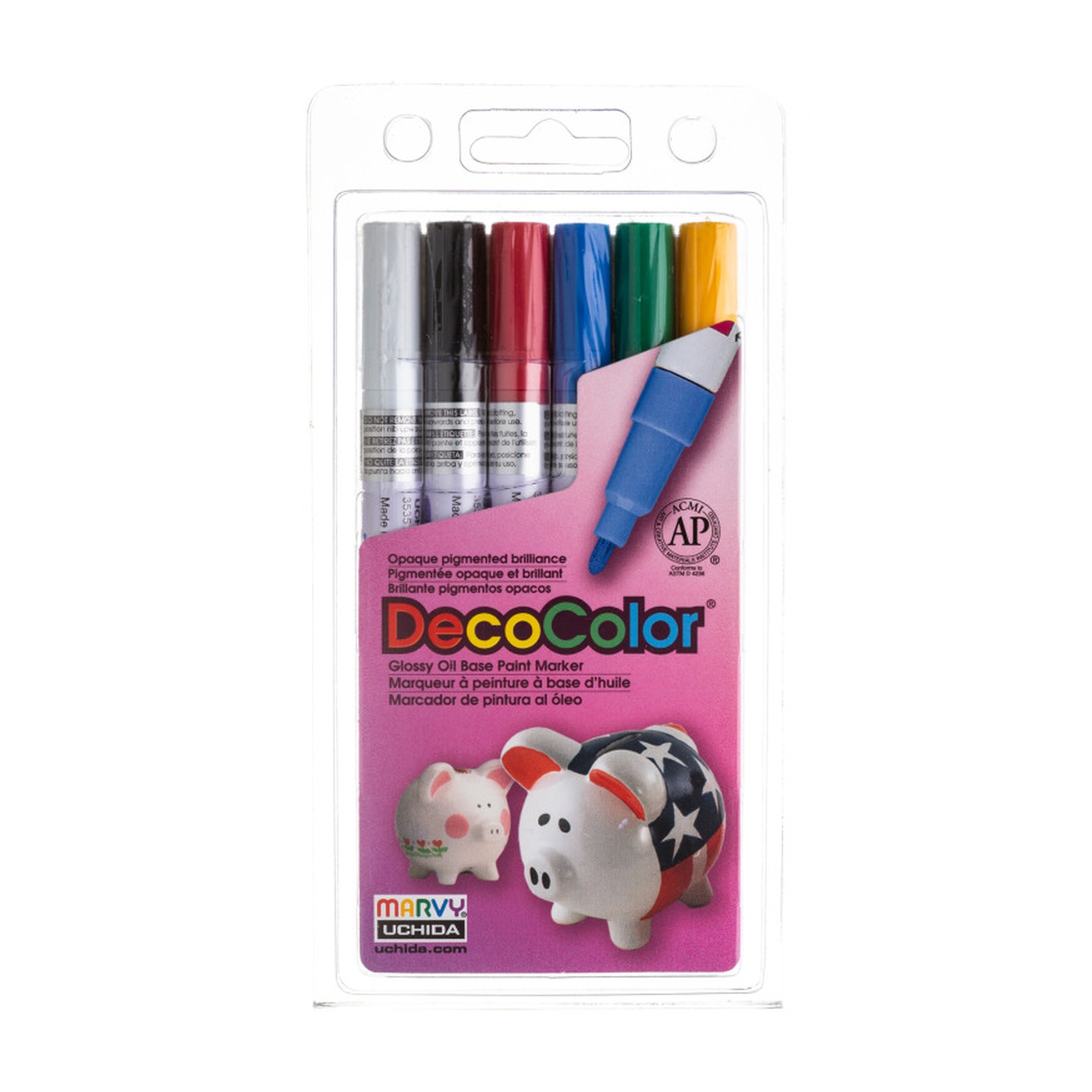 Fine Tip Oil-Based Paint Markers, Primary Colors, Set of 6