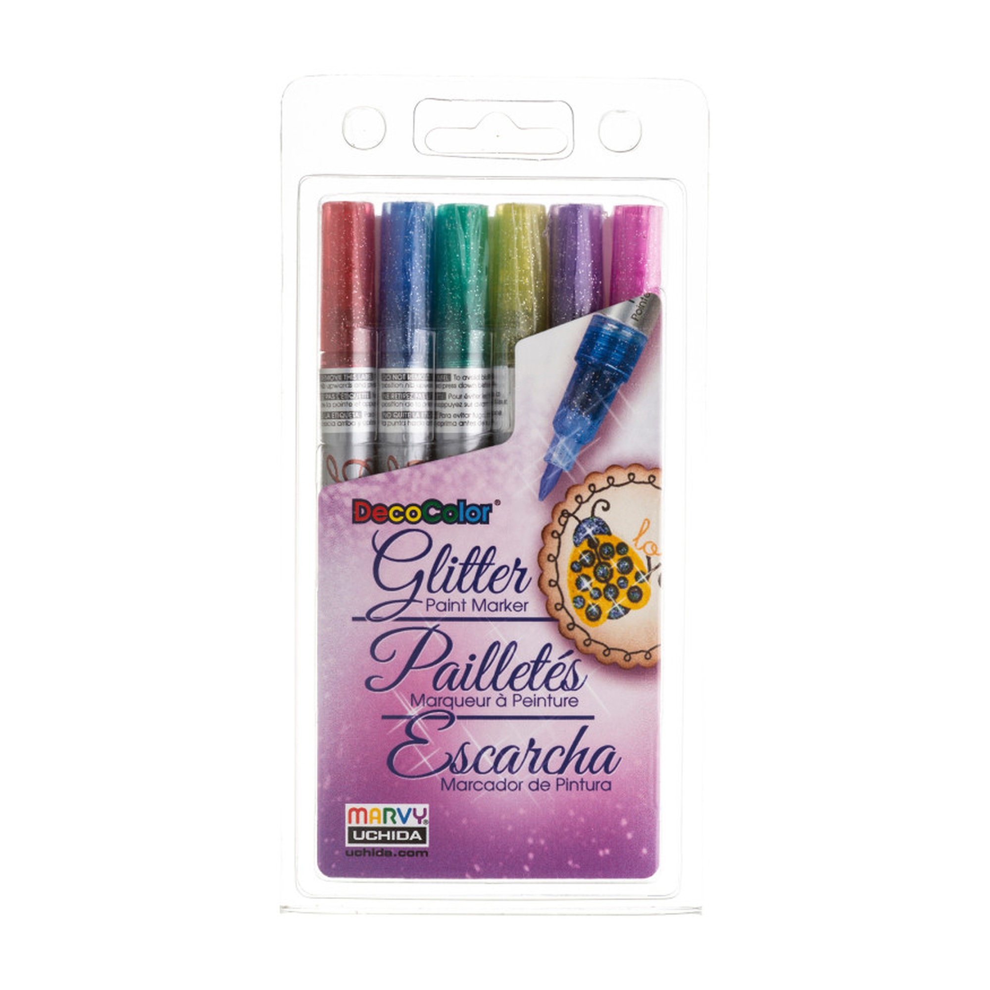 Glitter Paint Markers, Assorted Colors, Set of 6