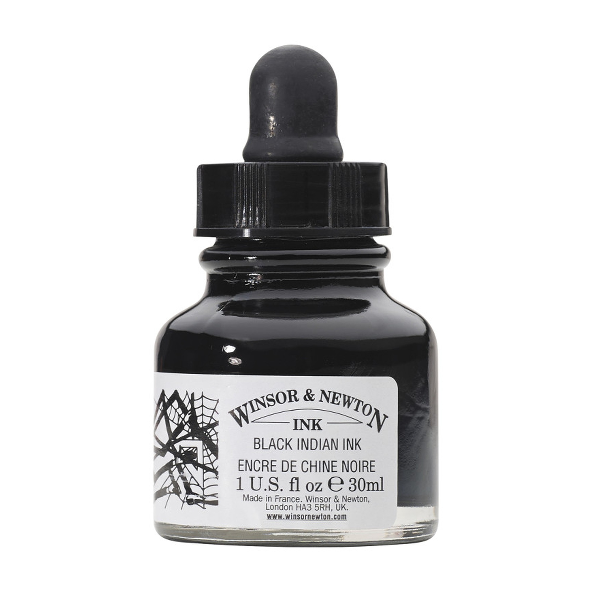 Black Indian Drawing Ink, 30 mL Bottle with Dropper Cap
