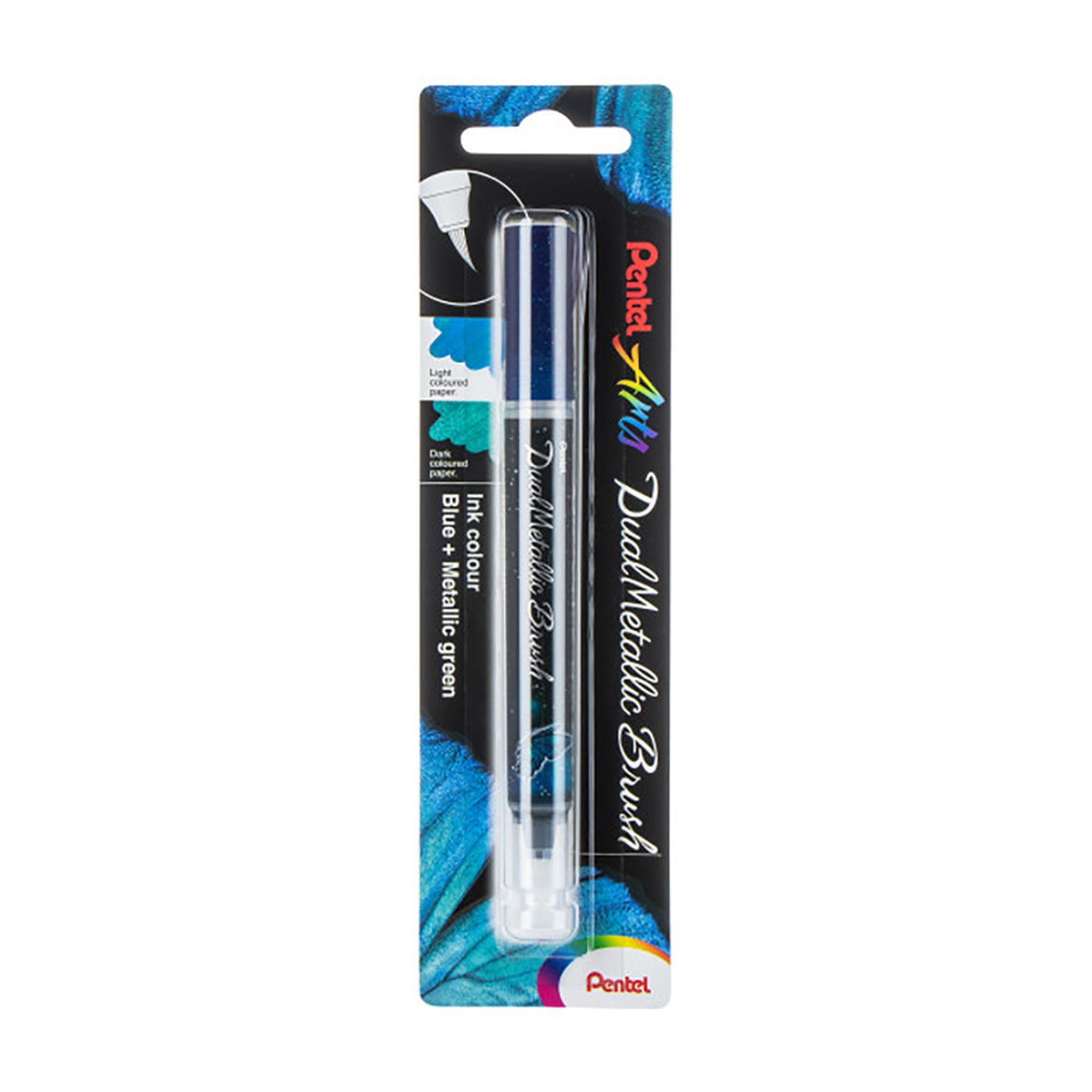 Dual-Metallic Brush Pen, Blue/Metallic Green Ink