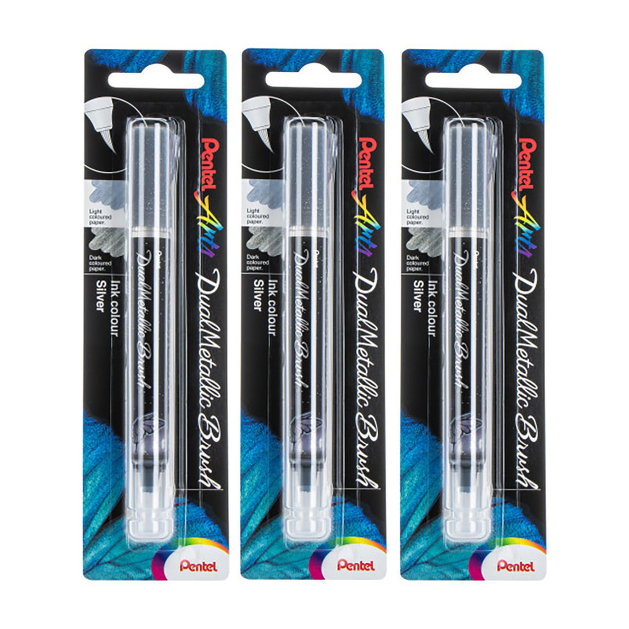 Dual Metallic Silver Ink Brush Pens, Pack of 3