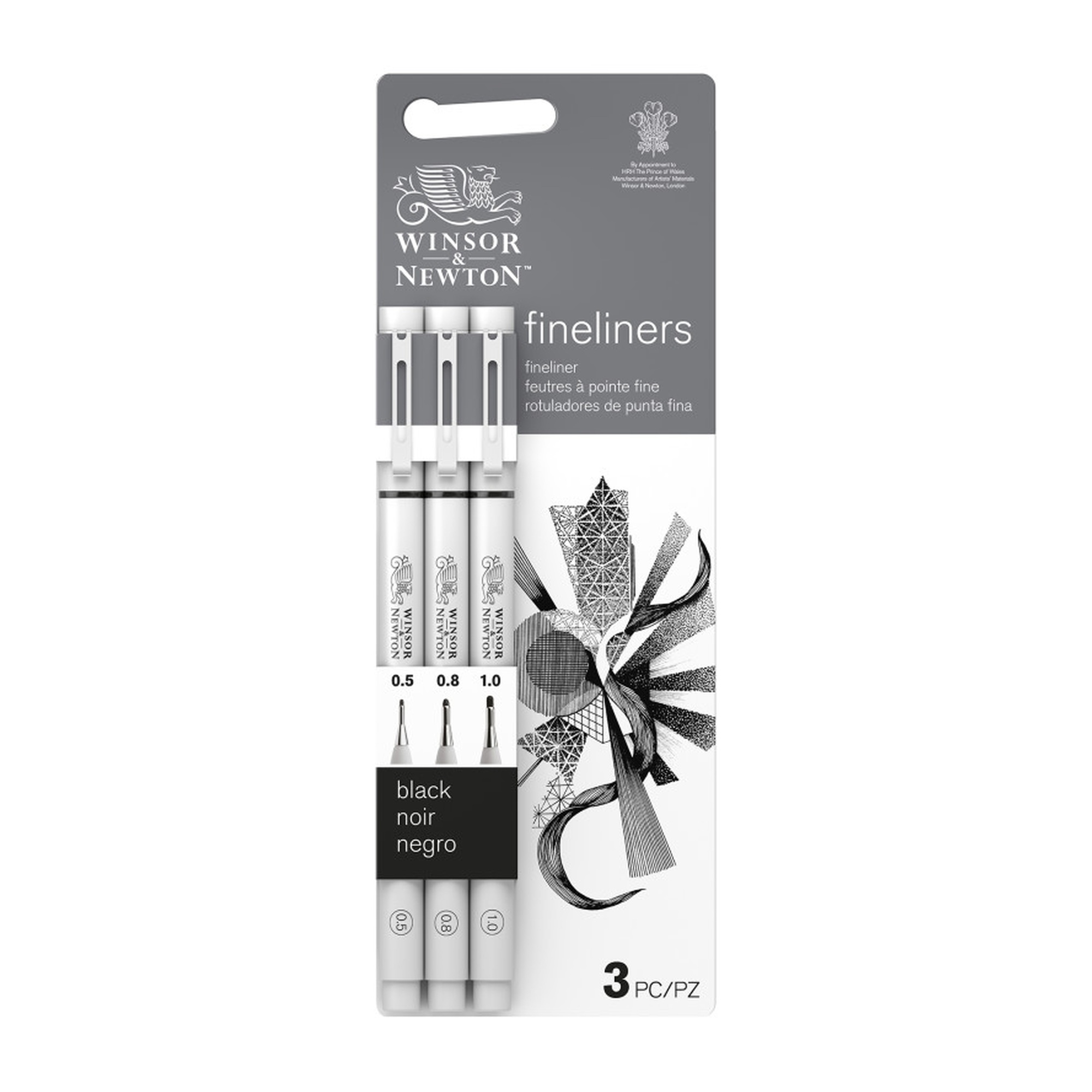 Black Fineliner Pen Set, Assorted Tip Sizes, 3 Pack