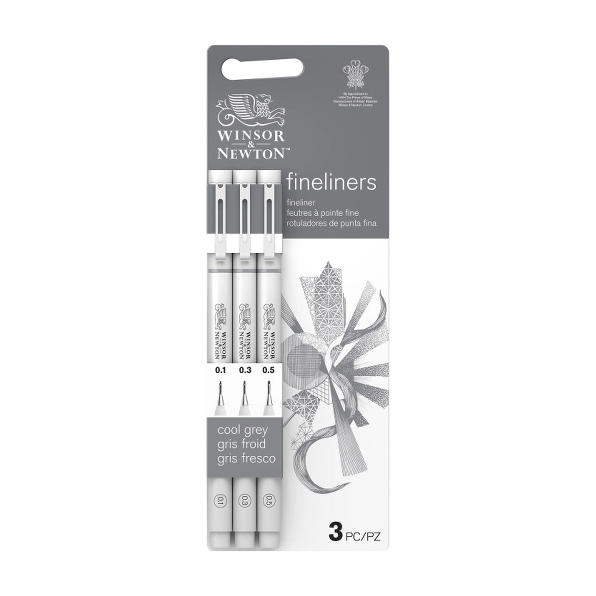 Cool Grey Fineliner Pens, Assorted Tip Sizes, 3-Pack