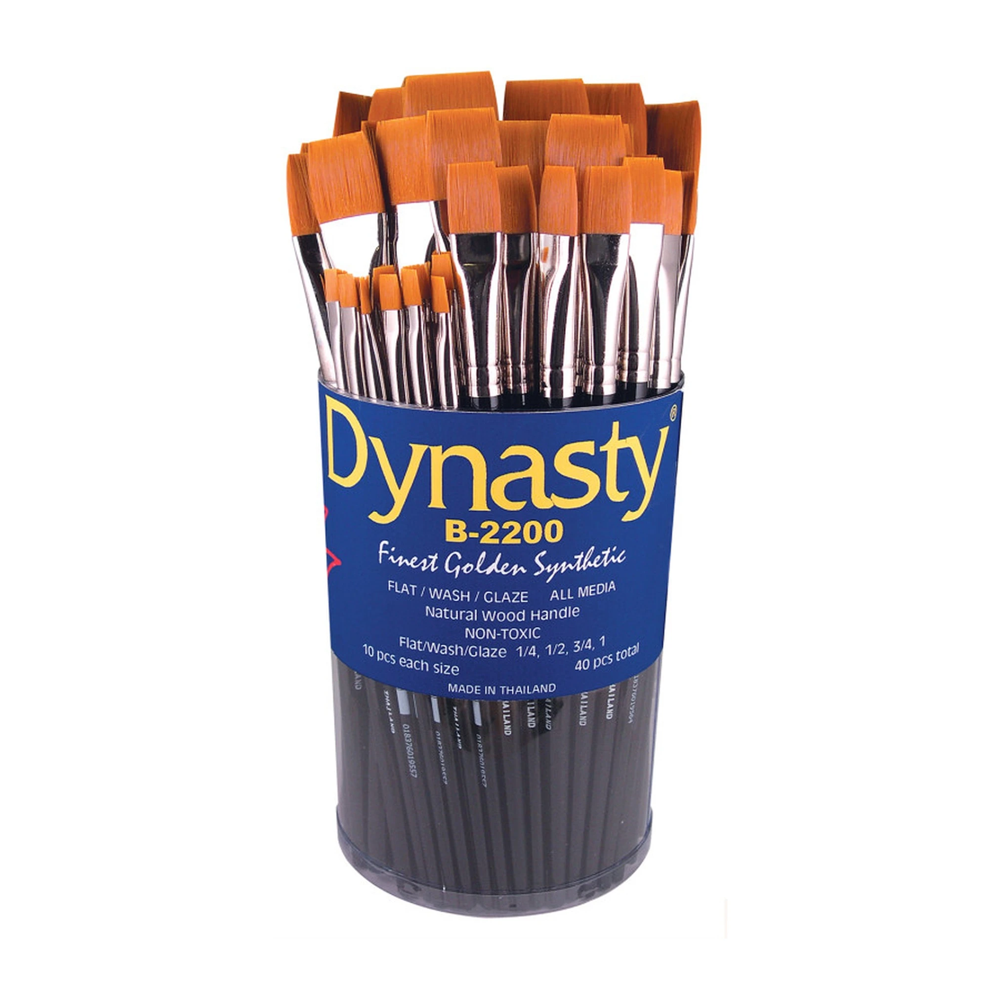 Golden Synthetic Flat, Wash & Glaze Brush Canister, 40-Pack