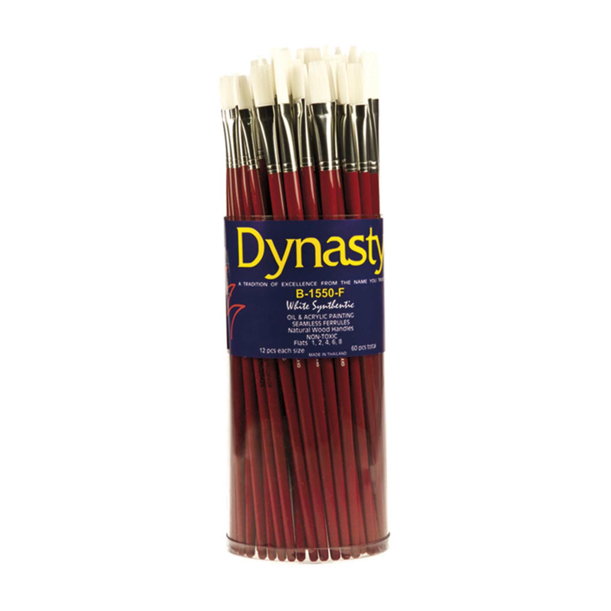 White Synthetic Flat Paint Brush Canister, 60-Pack