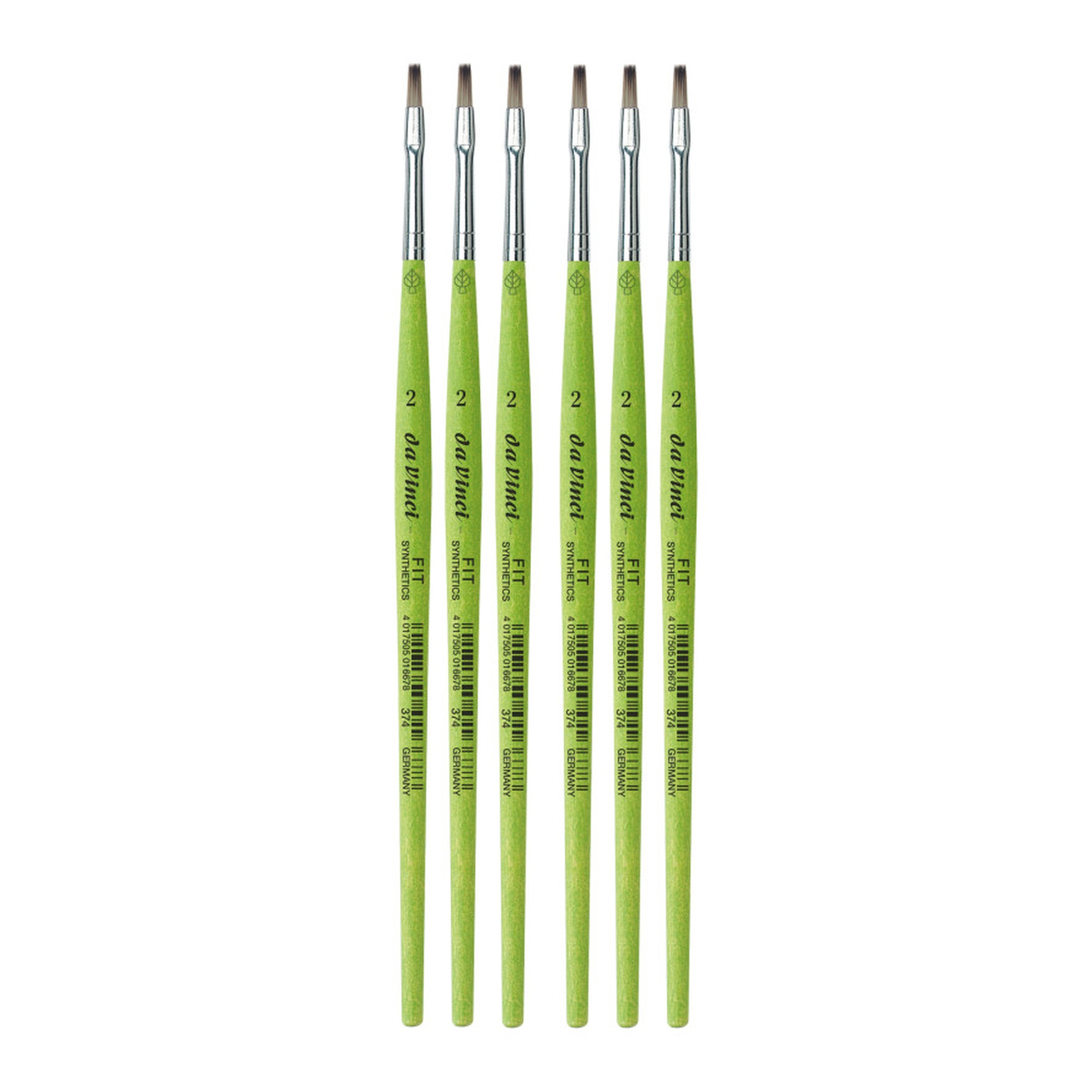 Student Flat Synthetic Paint Brush Set, Size 2, Green, Pack of 6