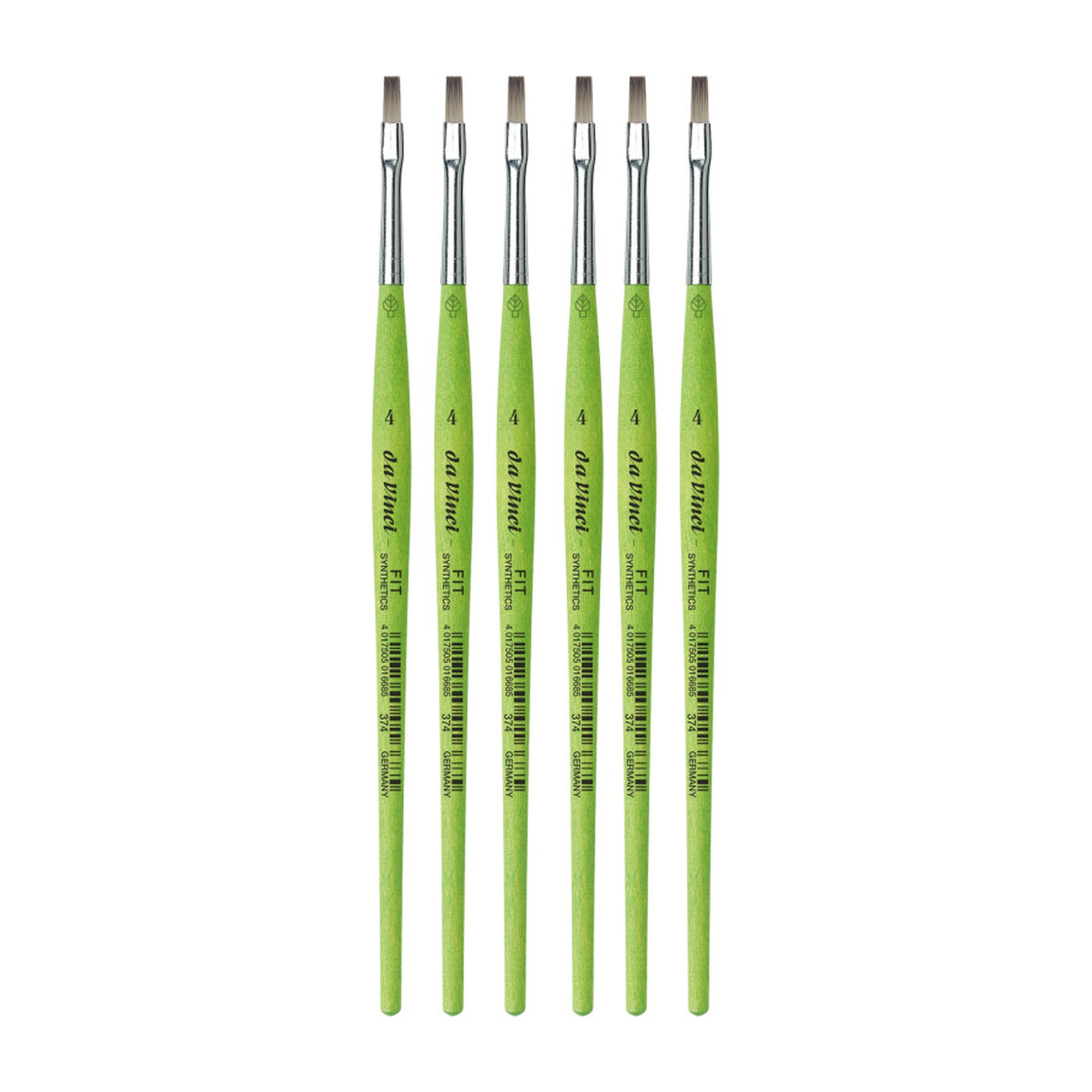 Student Flat Paint Brushes, Size 4, Green, Pack of 6