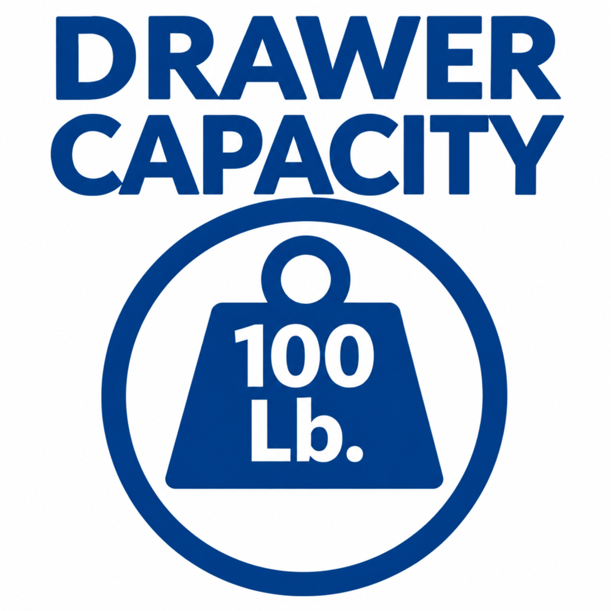 Rousseau L-series drawer feature: 100 lb capacity per drawer. Cabinet and caster total capacity limits still apply.