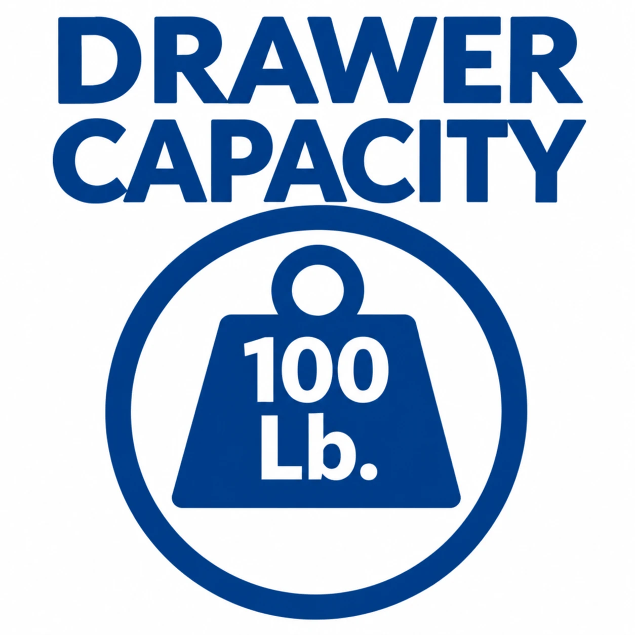 Rousseau L-series drawer feature: 100 lb capacity per drawer. Cabinet and caster total capacity limits still apply.