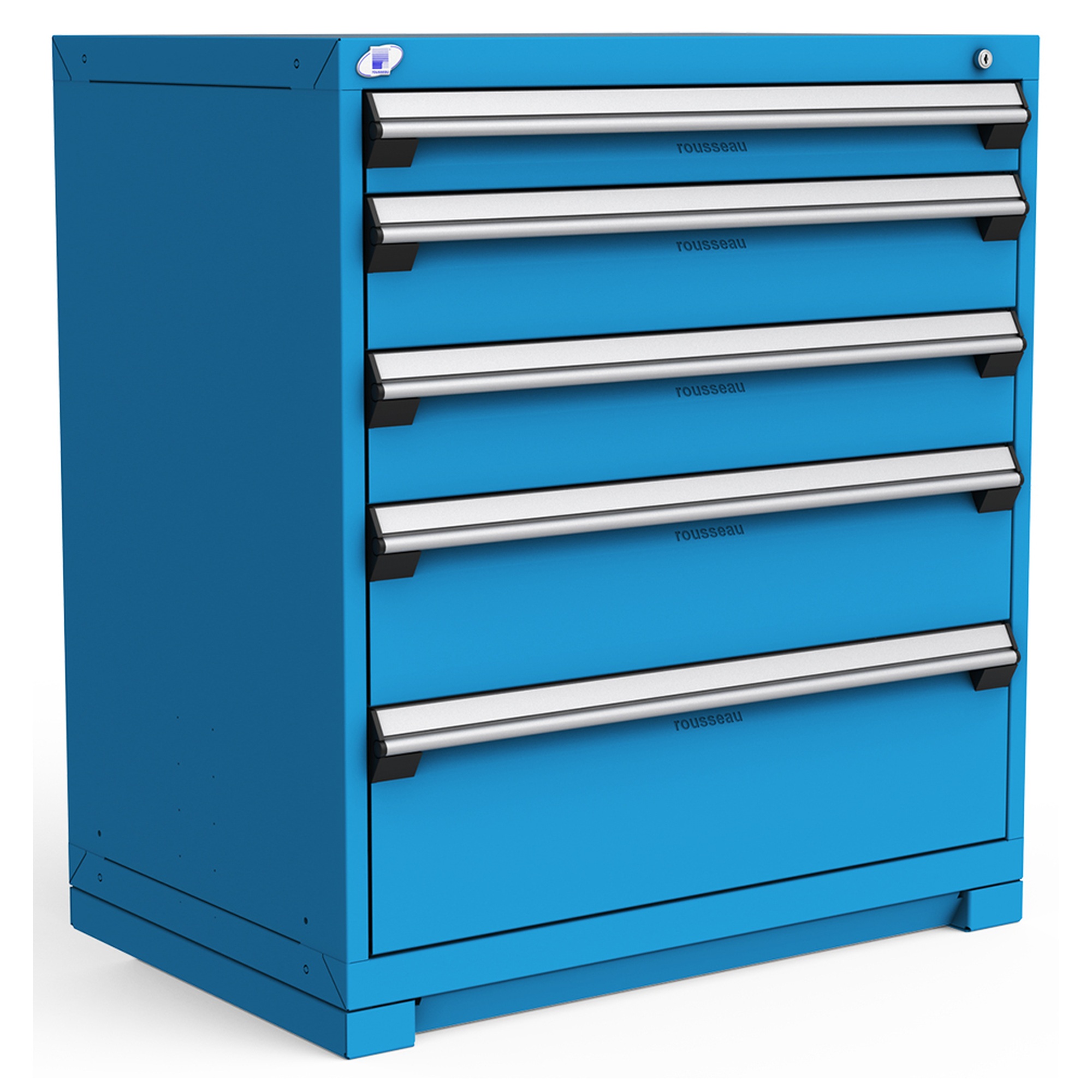 5-Drawer Heavy-Duty Modular Cabinet, 36"W x 24"D x 40"H - Without Dividers - Drawer heights: 1 4"H, 2 6"H, 1 8"H, 1 10"H - Classic Blue