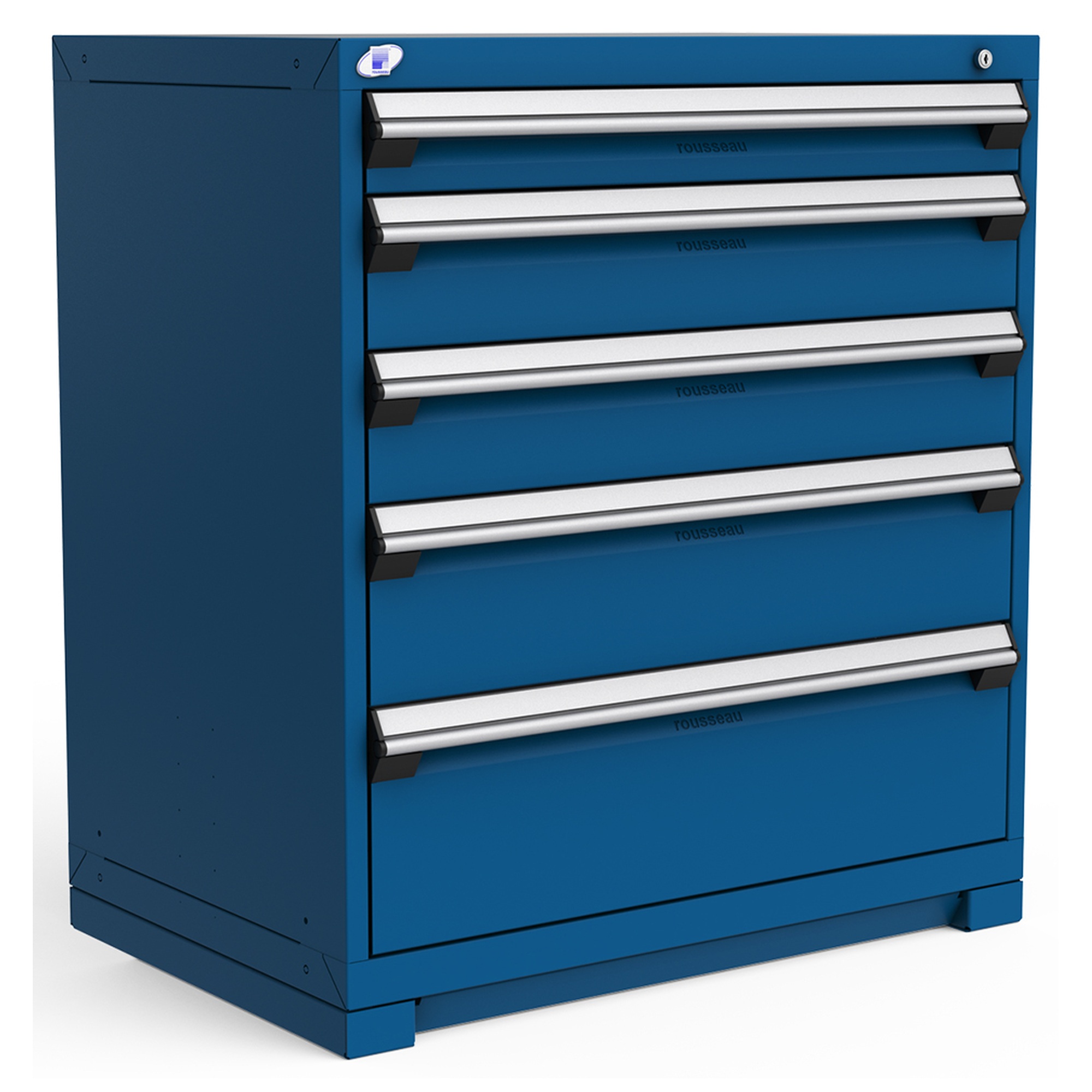 5-Drawer Heavy-Duty Modular Cabinet, 36"W x 24"D x 40"H - Without Dividers - Drawer heights: 1 4"H, 2 6"H, 1 8"H, 1 10"H - Avalanche Blue
