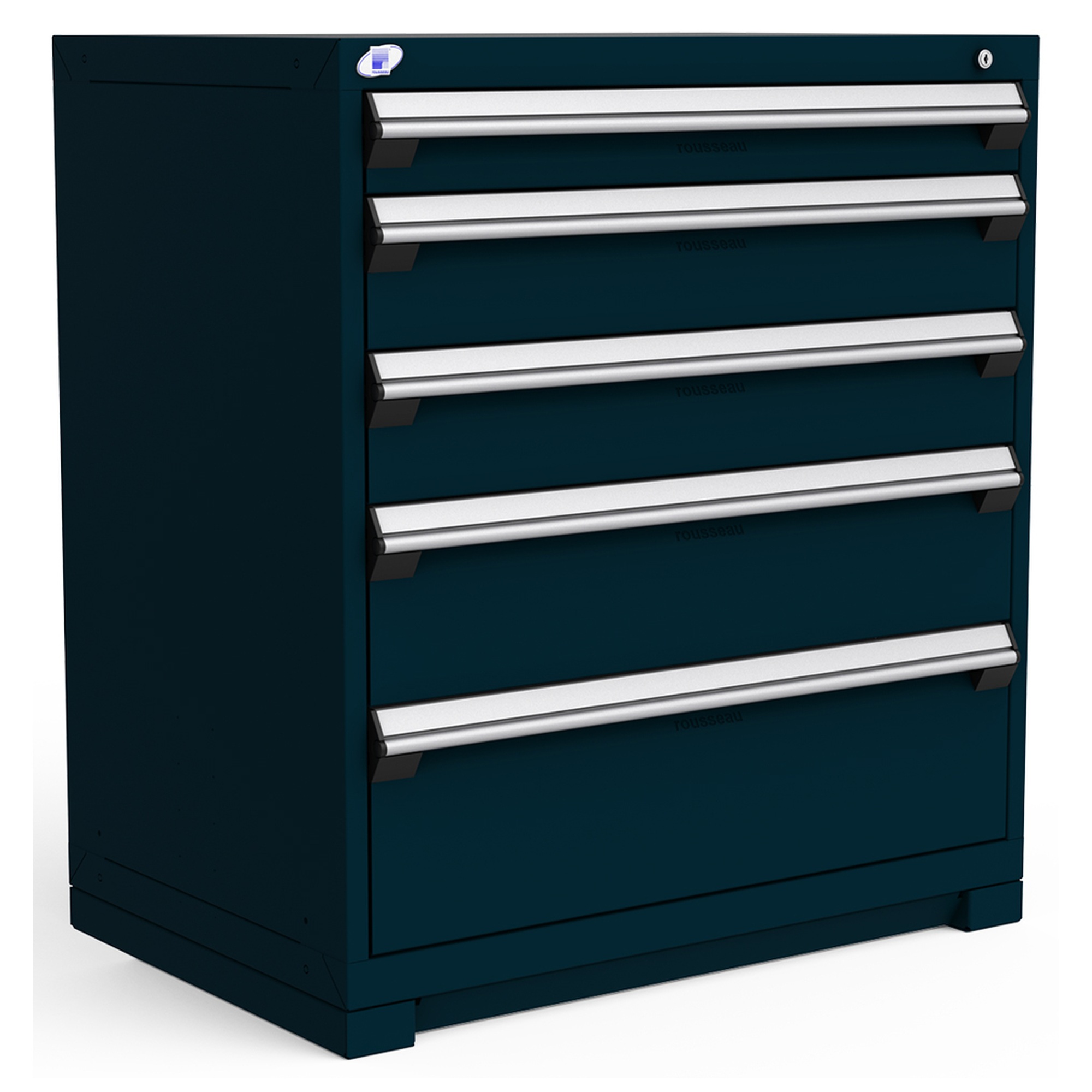 5-Drawer Heavy-Duty Modular Cabinet, 36"W x 24"D x 40"H - Without Dividers - Drawer heights: 1 4"H, 2 6"H, 1 8"H, 1 10"H - Midnight Blue