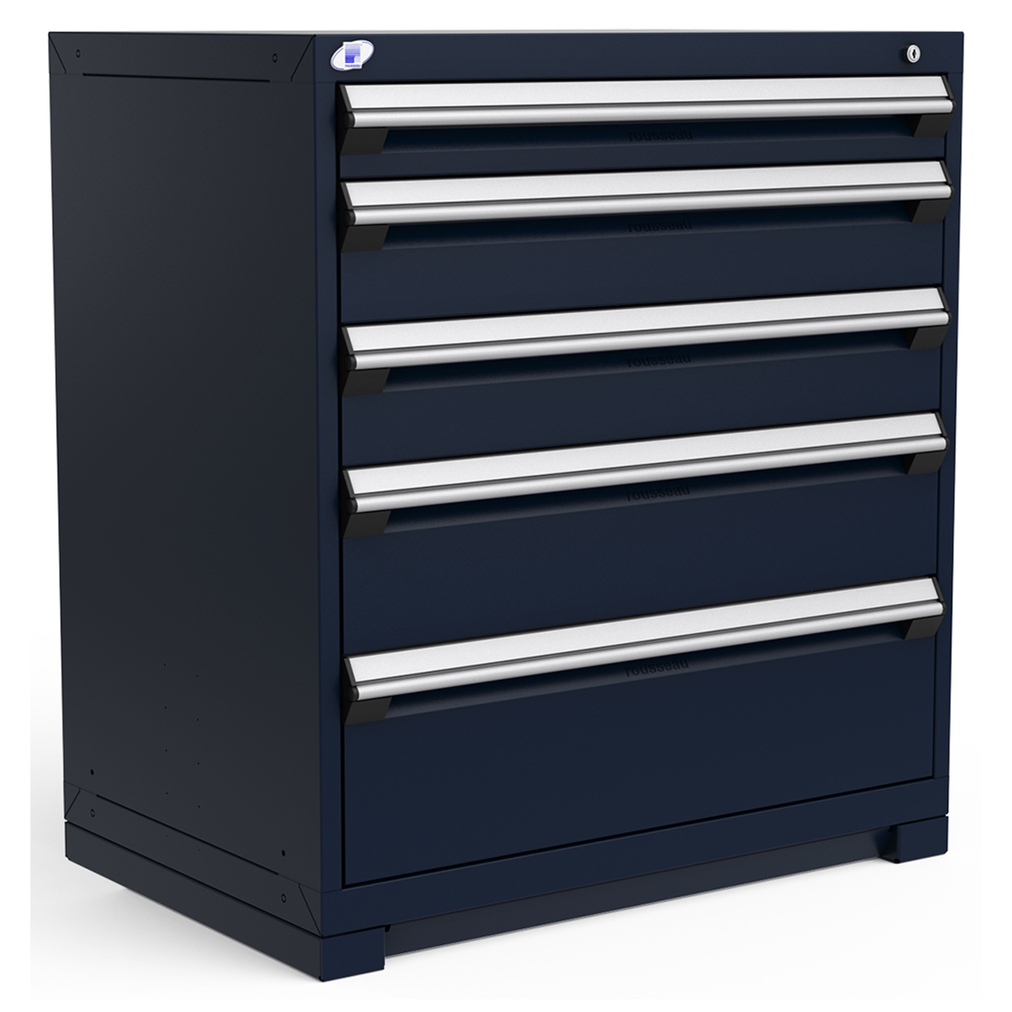 5-Drawer Heavy-Duty Modular Cabinet, 36"W x 24"D x 40"H - Without Dividers - Drawer heights: 1 4"H, 2 6"H, 1 8"H, 1 10"H - Glossy Sapphire Blue