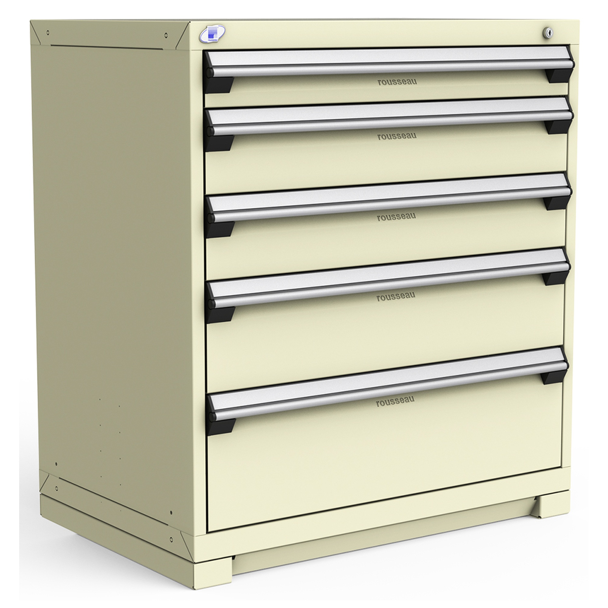 5-Drawer Heavy-Duty Modular Cabinet, 36"W x 24"D x 40"H - Without Dividers - Drawer heights: 1 4"H, 2 6"H, 1 8"H, 1 10"H - Beige