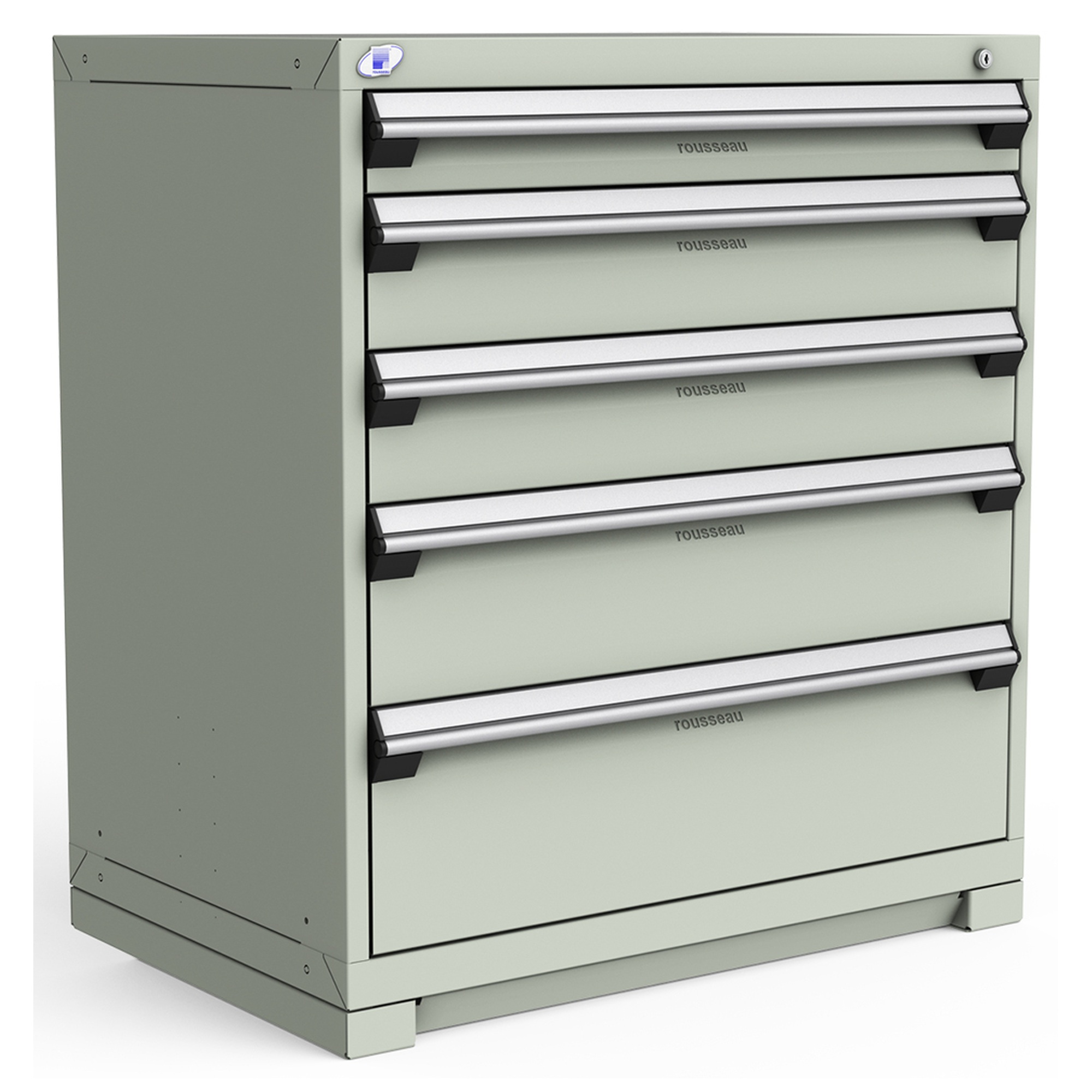 5-Drawer Heavy-Duty Modular Cabinet, 36"W x 24"D x 40"H - Without Dividers - Drawer heights: 1 4"H, 2 6"H, 1 8"H, 1 10"H - Light Gray