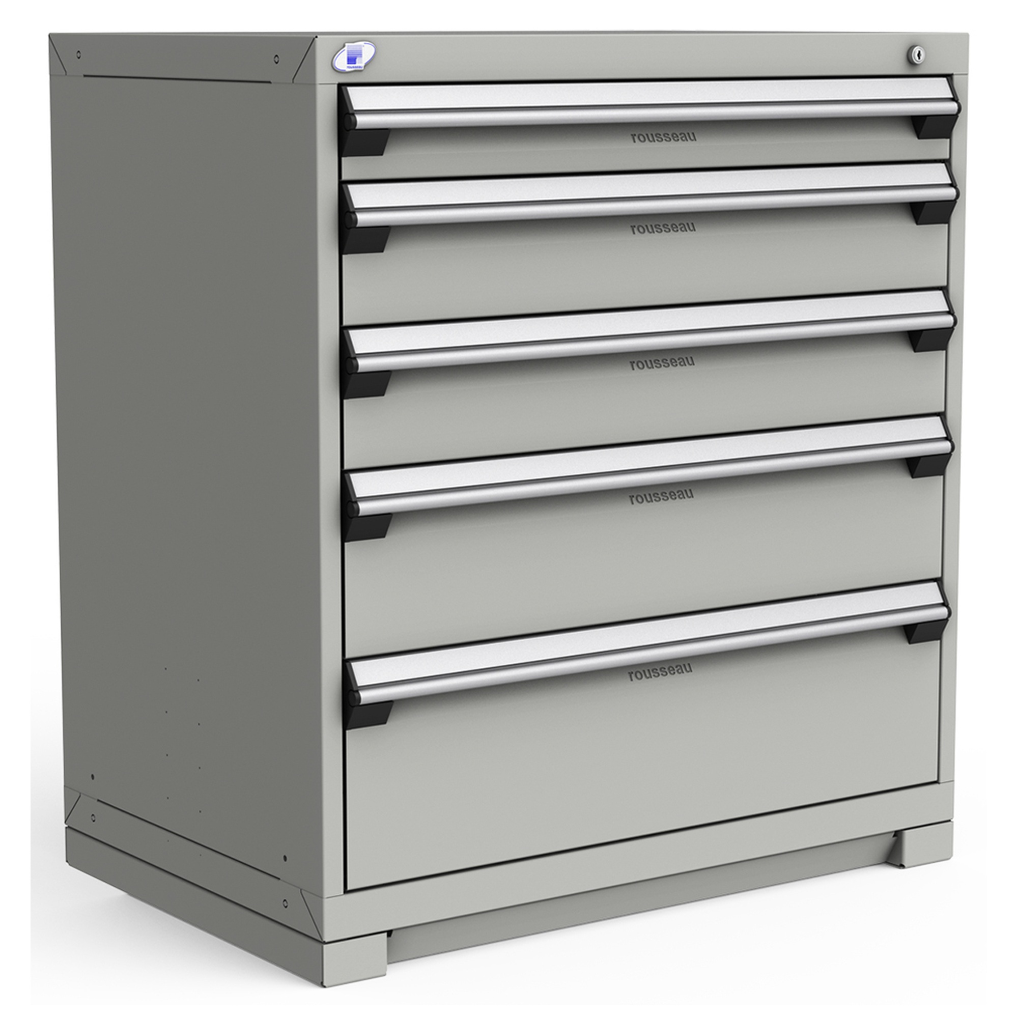 5-Drawer Heavy-Duty Modular Cabinet, 36"W x 24"D x 40"H - Without Dividers - Drawer heights: 1 4"H, 2 6"H, 1 8"H, 1 10"H - Modern Gray