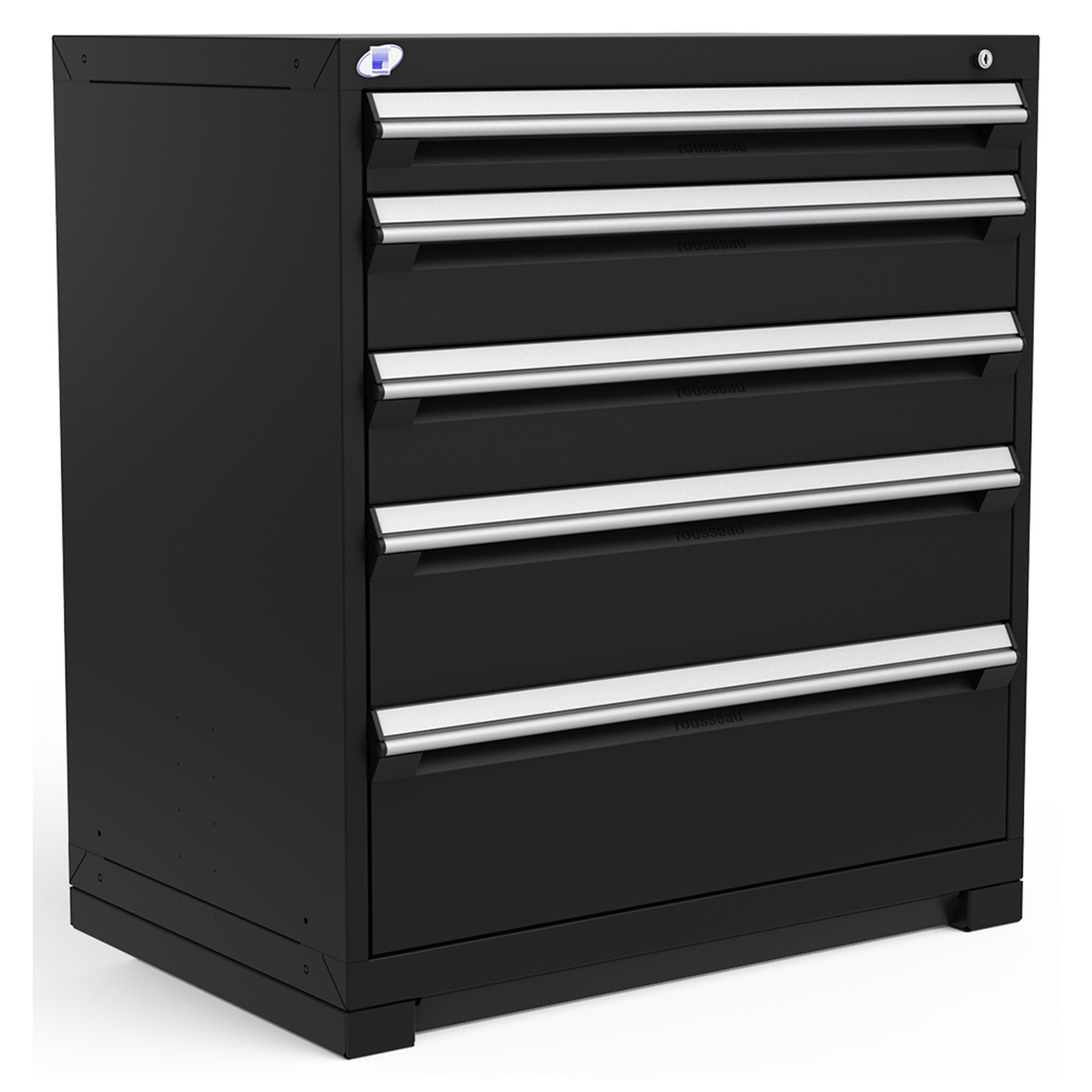 5-Drawer Heavy-Duty Modular Cabinet, 36"W x 24"D x 40"H - Without Dividers - Drawer heights: 1 4"H, 2 6"H, 1 8"H, 1 10"H - Glossy Carbon Black