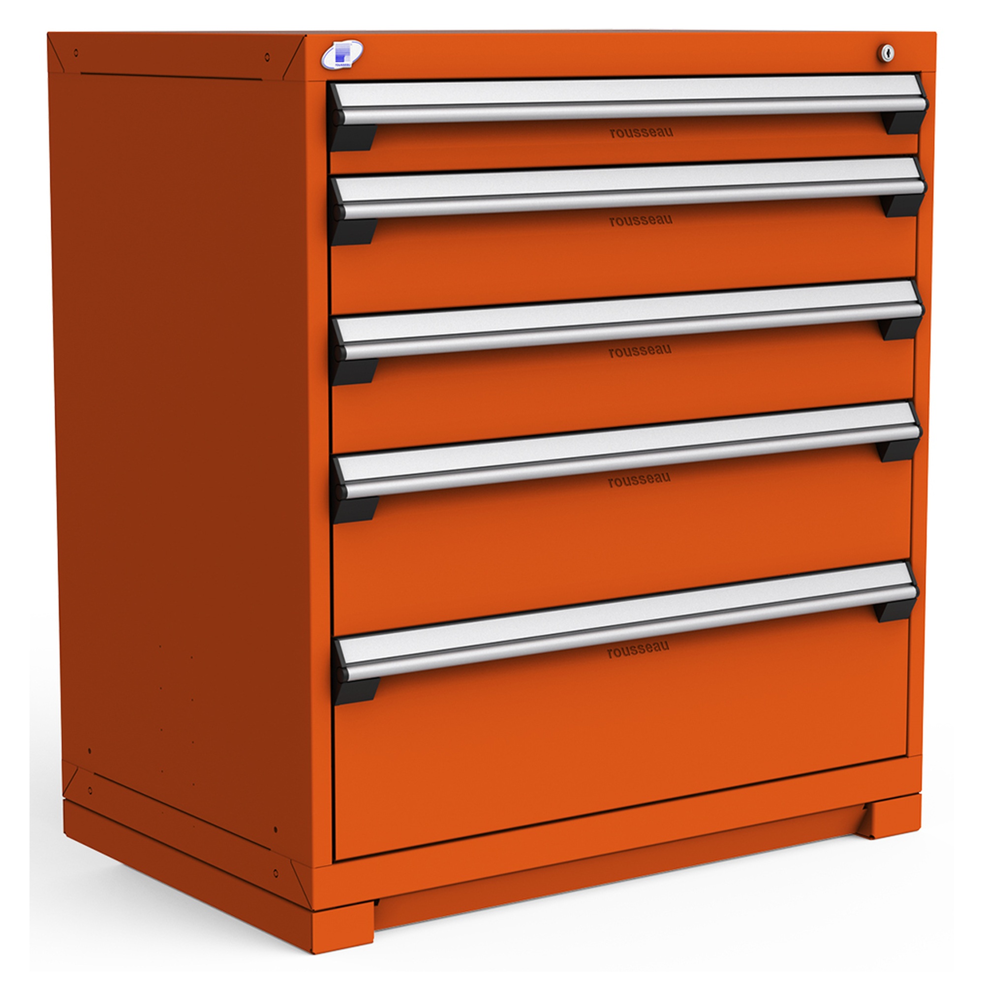 5-Drawer Heavy-Duty Modular Cabinet, 36"W x 24"D x 40"H - Without Dividers - Drawer heights: 1 4"H, 2 6"H, 1 8"H, 1 10"H - Sienna Orange