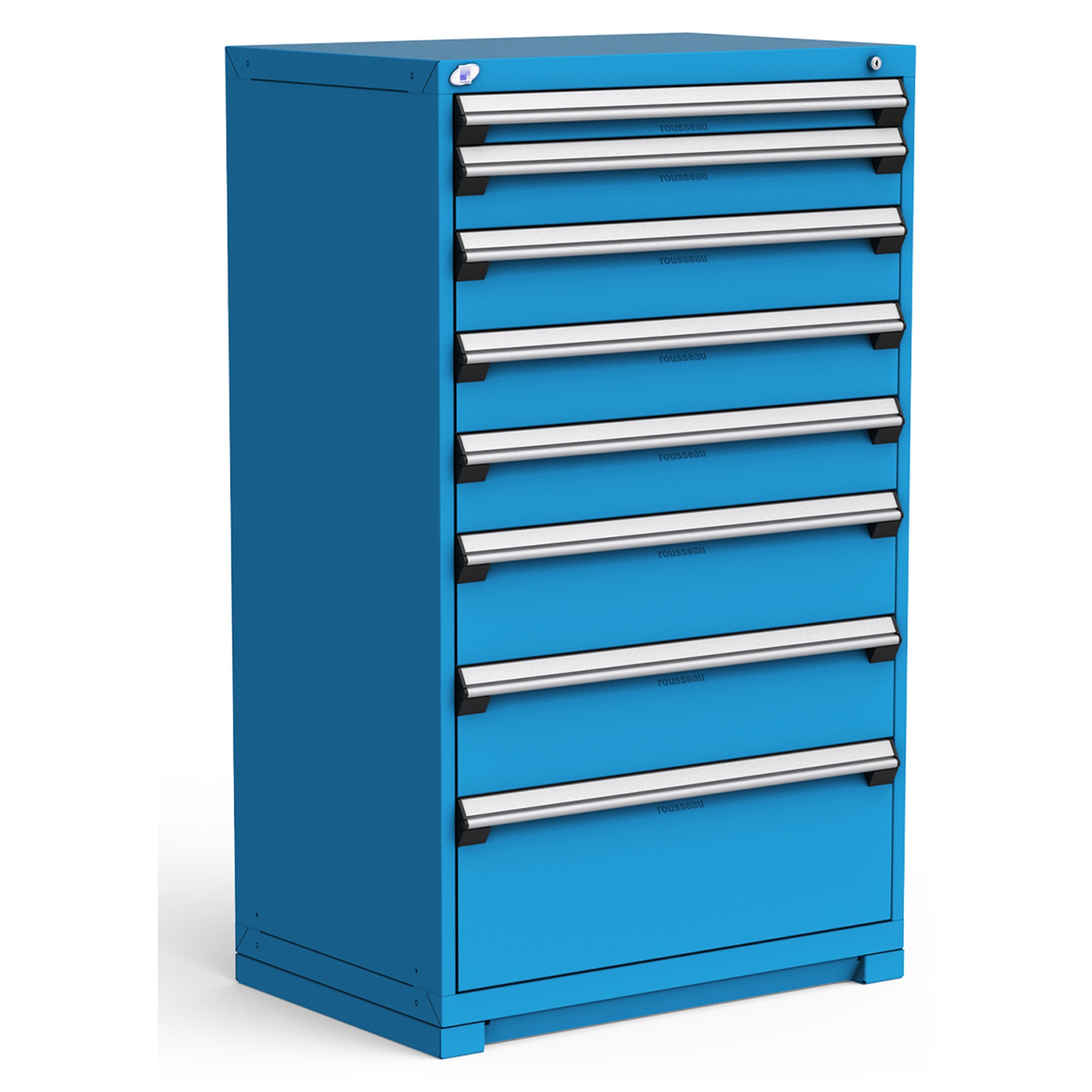 8-Drawer Heavy-Duty Modular Cabinet, 36"W x 24"D x 60"H - With Dividers - Drawer heights: 1 3"H, 1 5"H, 3 6"H, 2 8"H, 1 12"H - Classic Blue