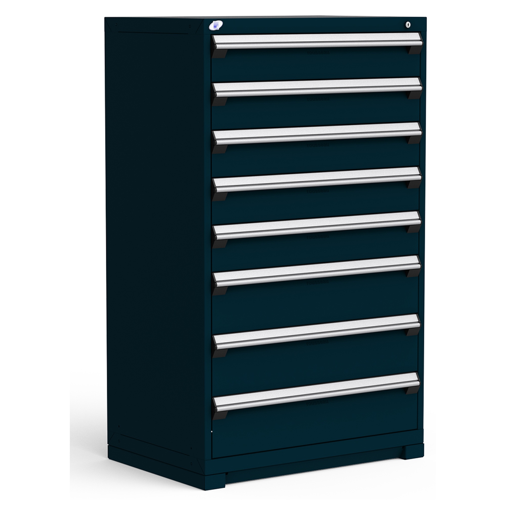 8-Drawer Heavy-Duty Modular Cabinet, 36"W x 24"D x 60"H - With Dividers - Drawer heights: 5 6"H, 3 8"H - Midnight Blue