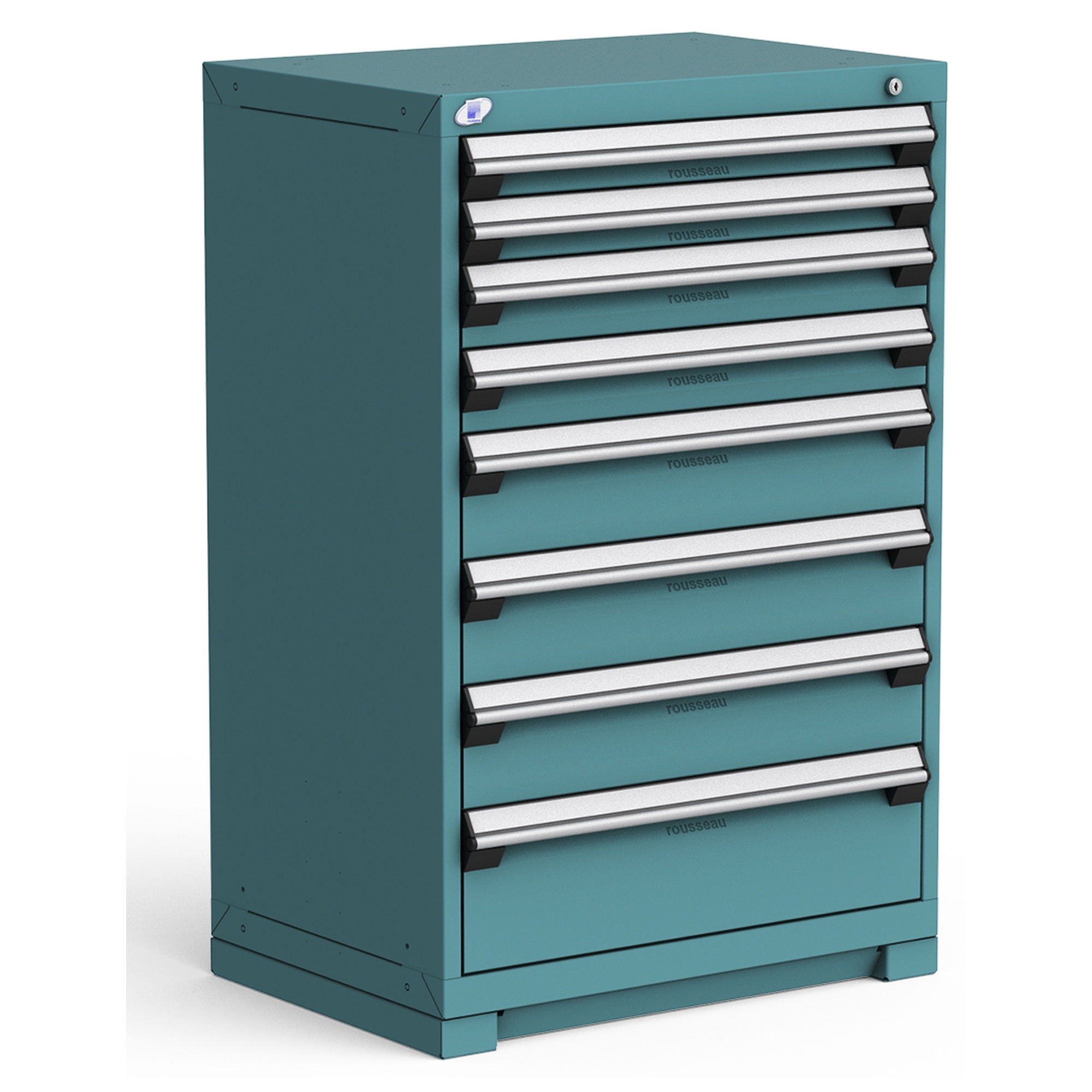 8-Drawer Heavy-Duty Modular Cabinet, 30"W x 21"D x 46"H - With Dividers - Drawer heights: 2 3"H, 2 4"H, 3 6"H, 1 8"H - Everest Blue