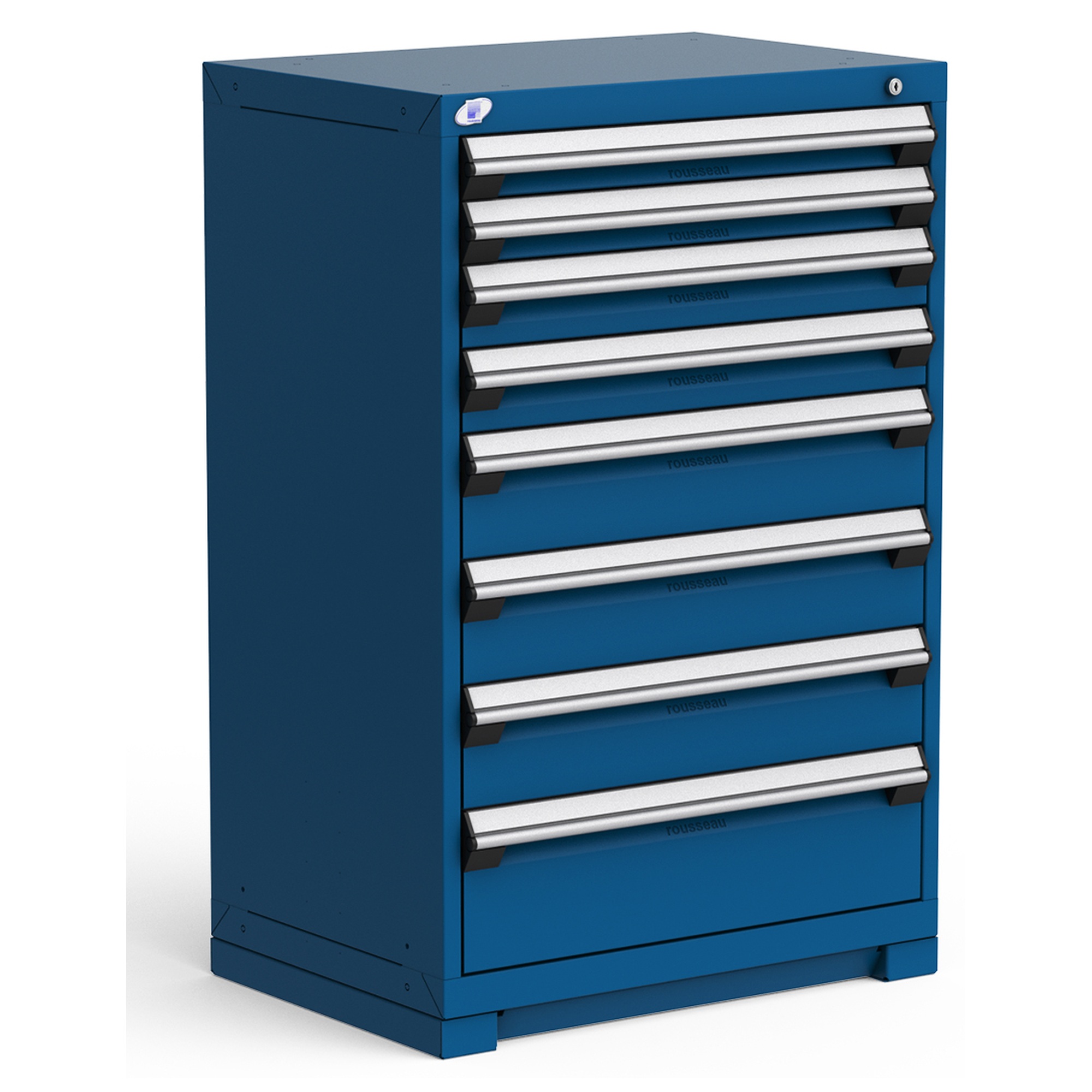 8-Drawer Heavy-Duty Modular Cabinet, 30"W x 21"D x 46"H - With Dividers - Drawer heights: 2 3"H, 2 4"H, 3 6"H, 1 8"H - Avalanche Blue