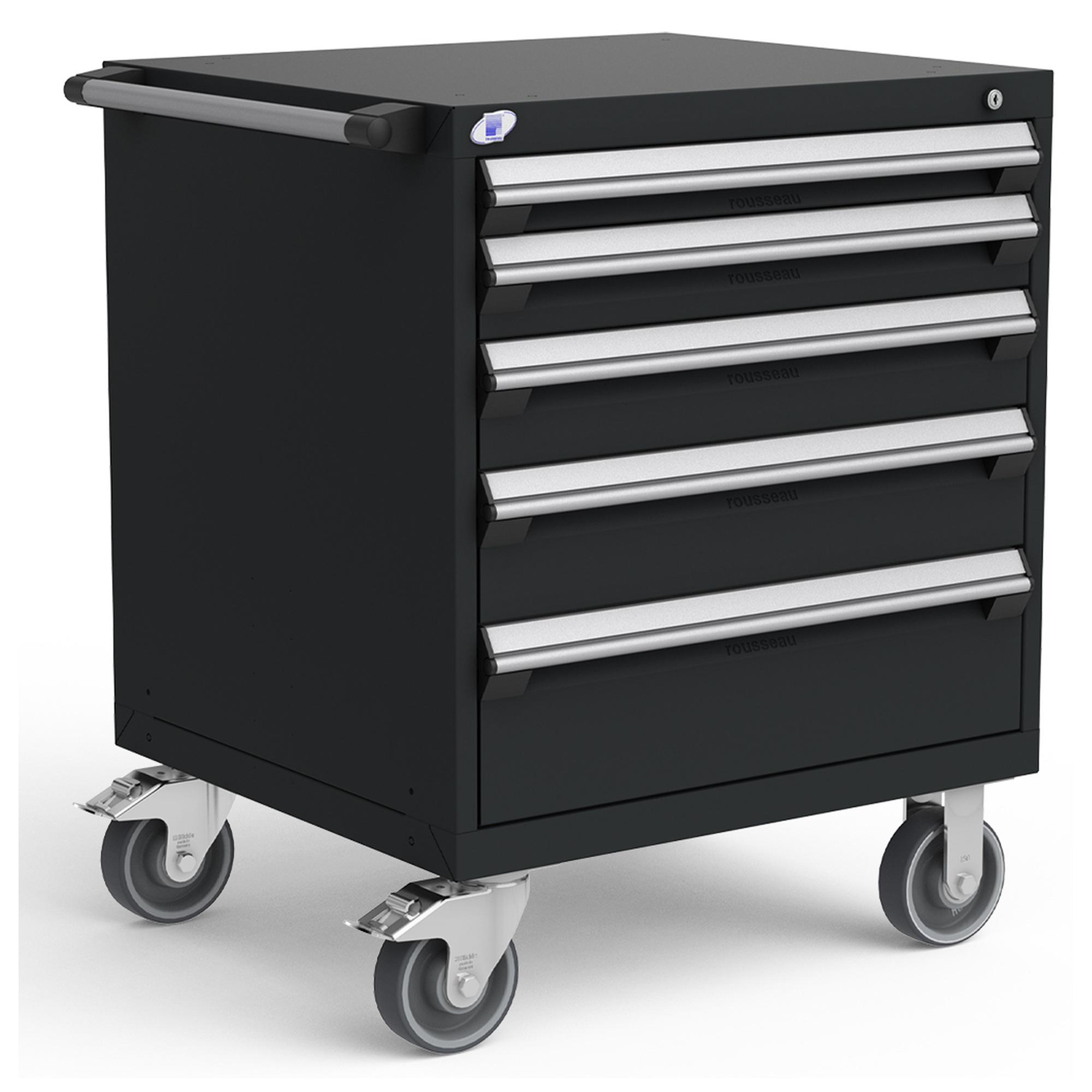 5-Drawer Heavy-Duty Mobile Cabinet, 30"W x 27"D x 37.5"H - With Dividers - Glossy Carbon Black