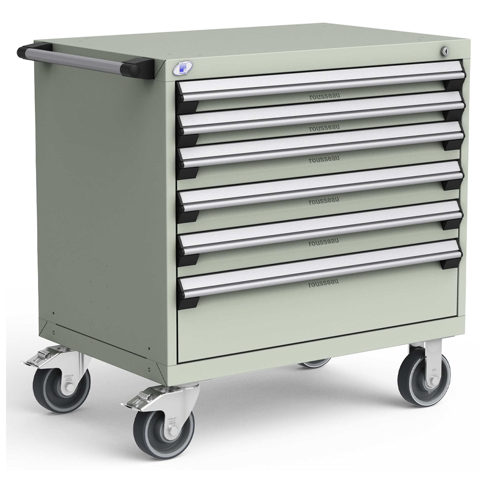 6-Drawer Heavy-Duty Mobile Cabinet, 36"W x 24"D x 37.5"H - With Dividers - Light Gray