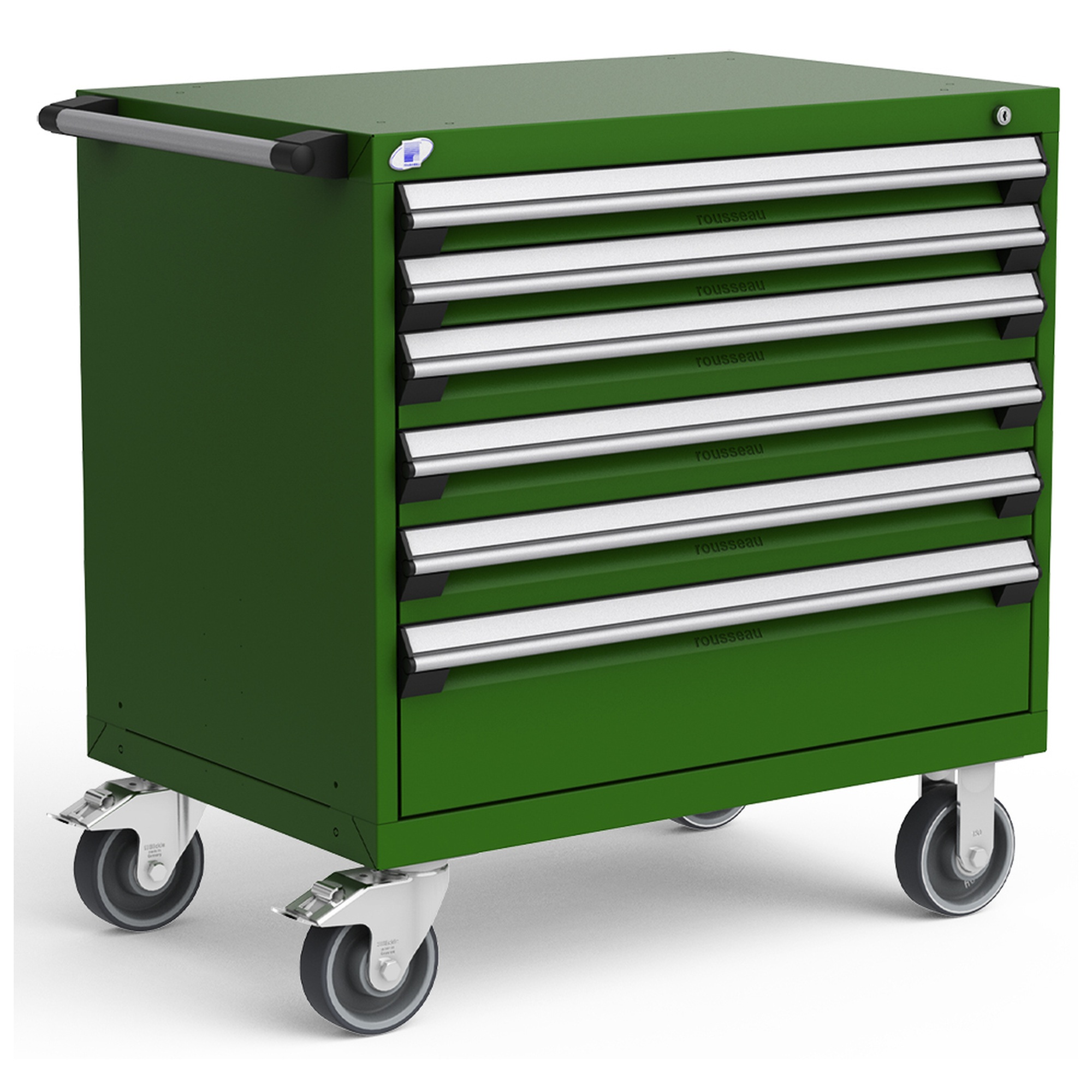 6-Drawer Heavy-Duty Mobile Cabinet, 36"W x 24"D x 37.5"H - With Dividers - Glossy EverGreen
