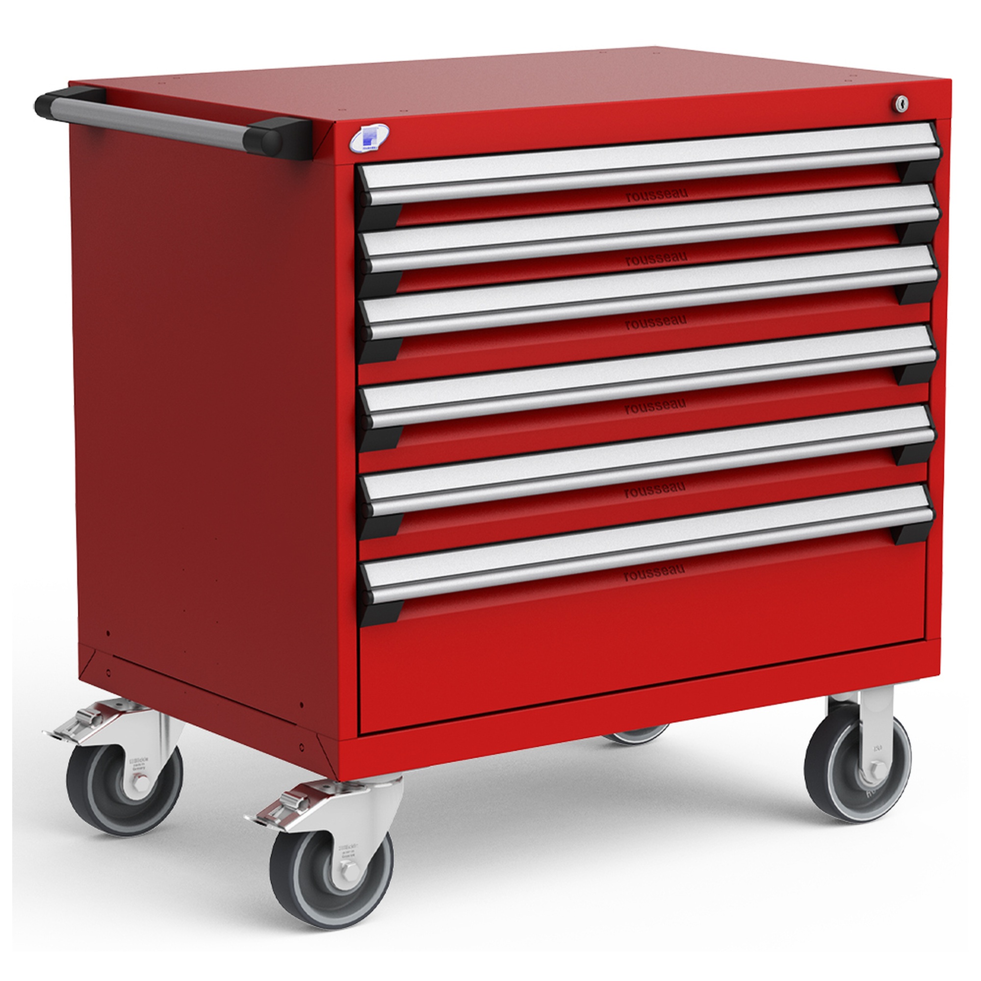 6-Drawer Heavy-Duty Mobile Cabinet, 36"W x 24"D x 37.5"H - With Dividers - Glossy Carmine Red