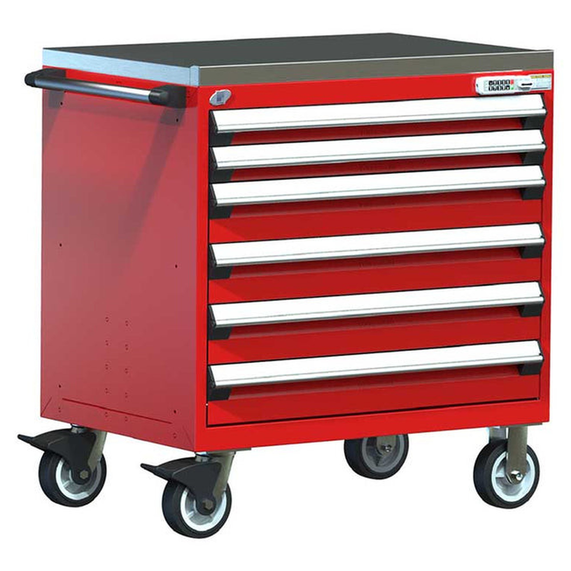 6-Drawer Heavy-Duty Mobile Cabinet, 36"W x 24"D x 39.25"H - Without Dividers - Drawer heights: 2 3"H, 4 5"H