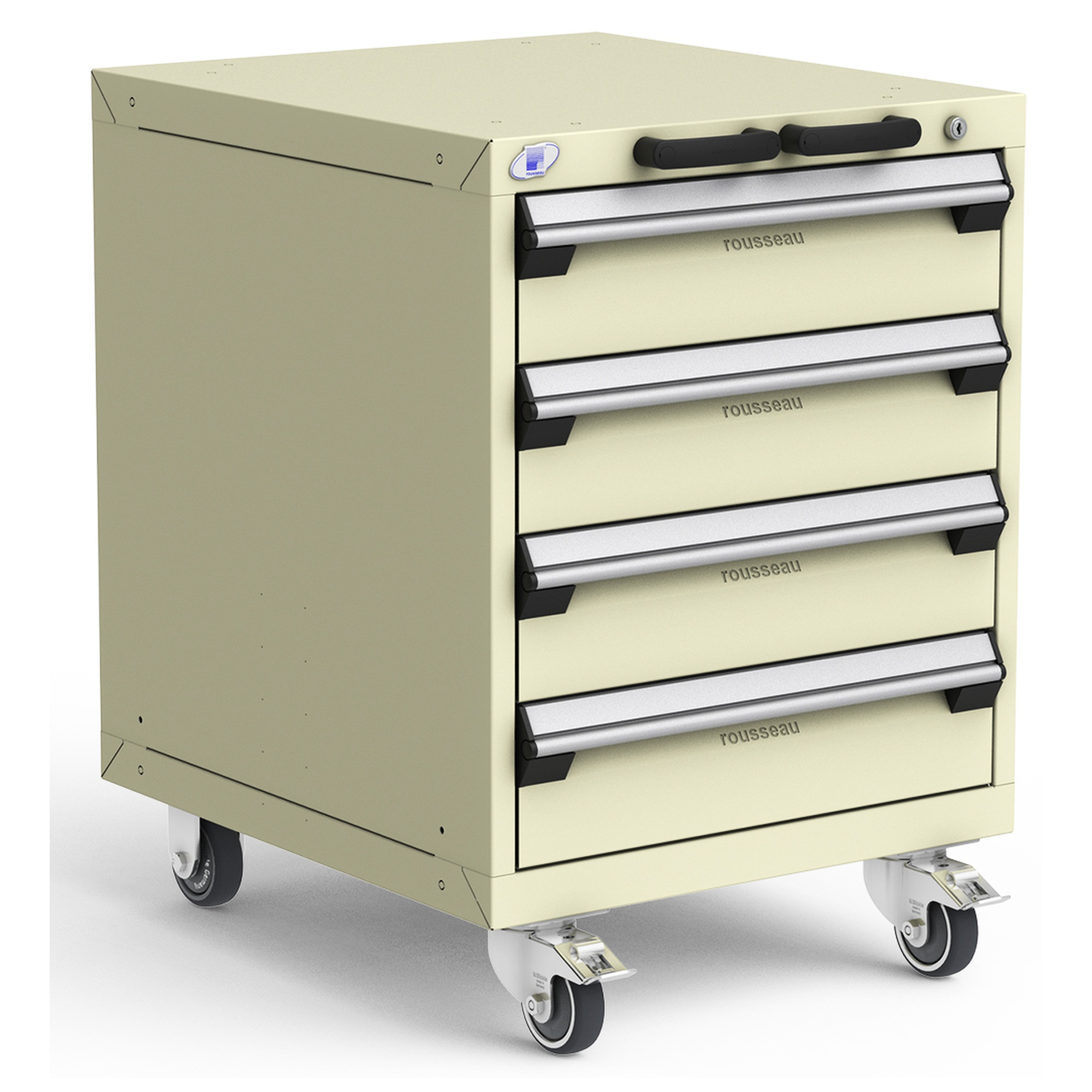 4-Drawer Heavy-Duty Mobile Cabinet, 24"W x 27"D x 33.13"H - With Dividers - Beige