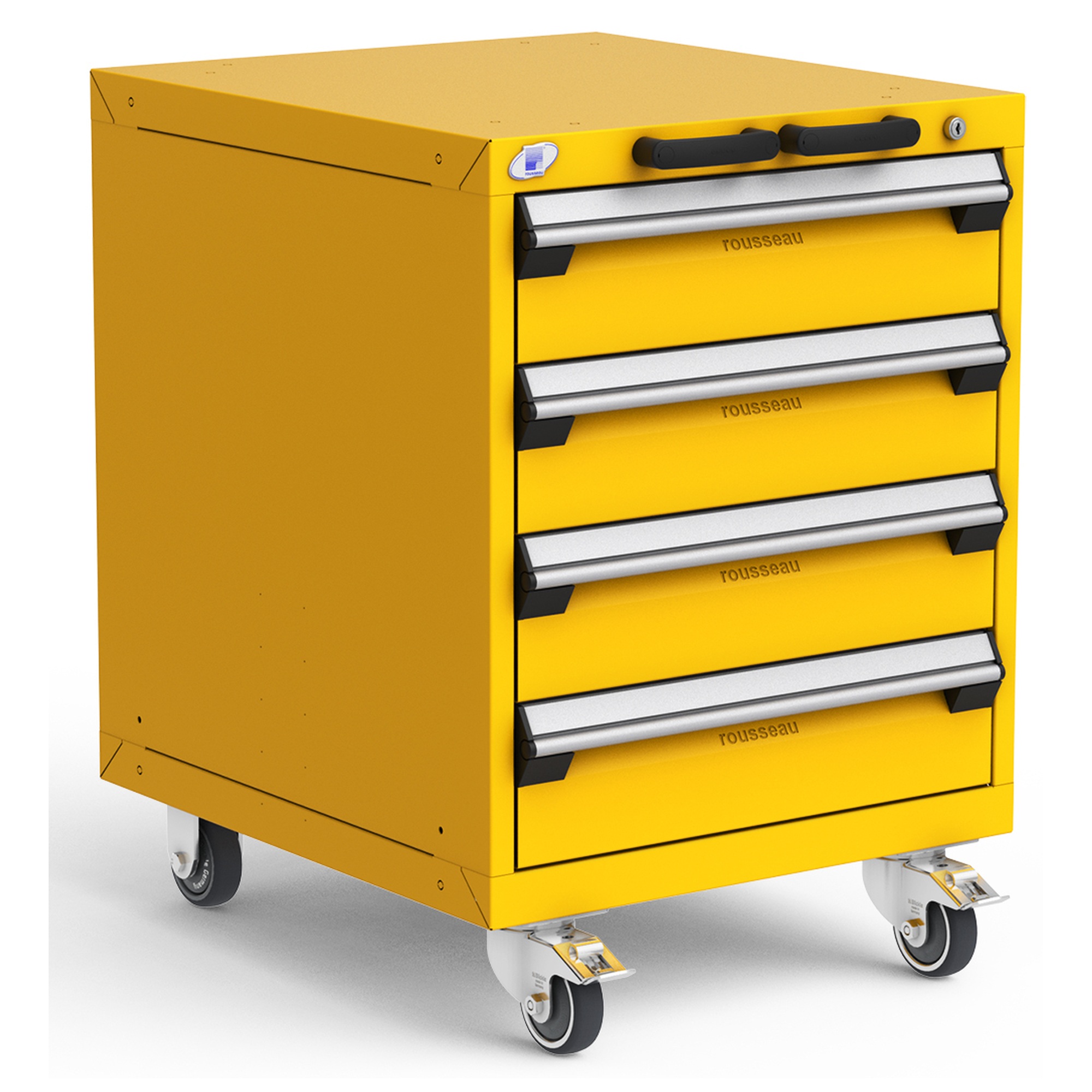 4-Drawer Heavy-Duty Mobile Cabinet, 24"W x 27"D x 33.13"H - With Dividers - Glossy Yellow