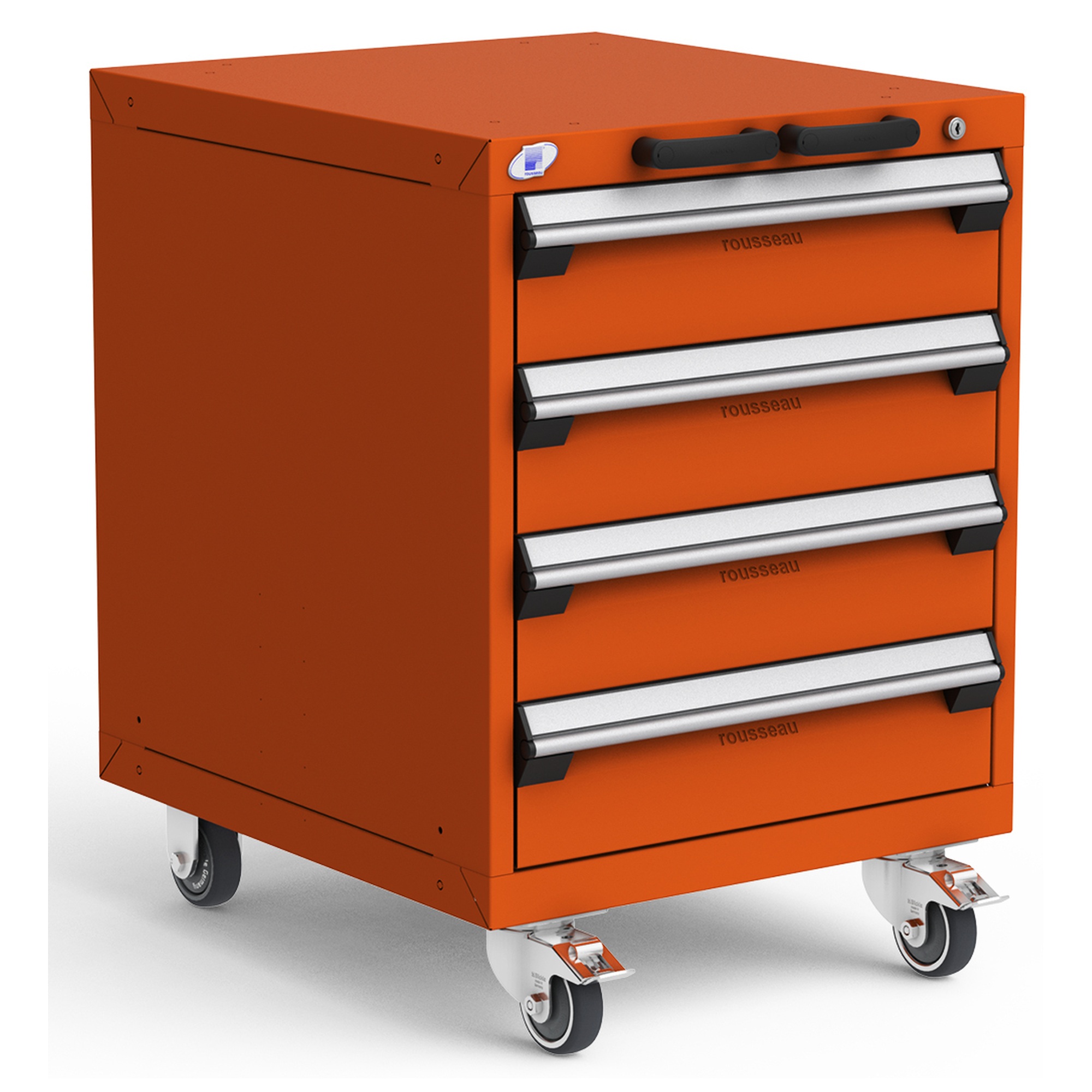 4-Drawer Heavy-Duty Mobile Cabinet, 24"W x 27"D x 33.13"H - With Dividers - Sienna Orange