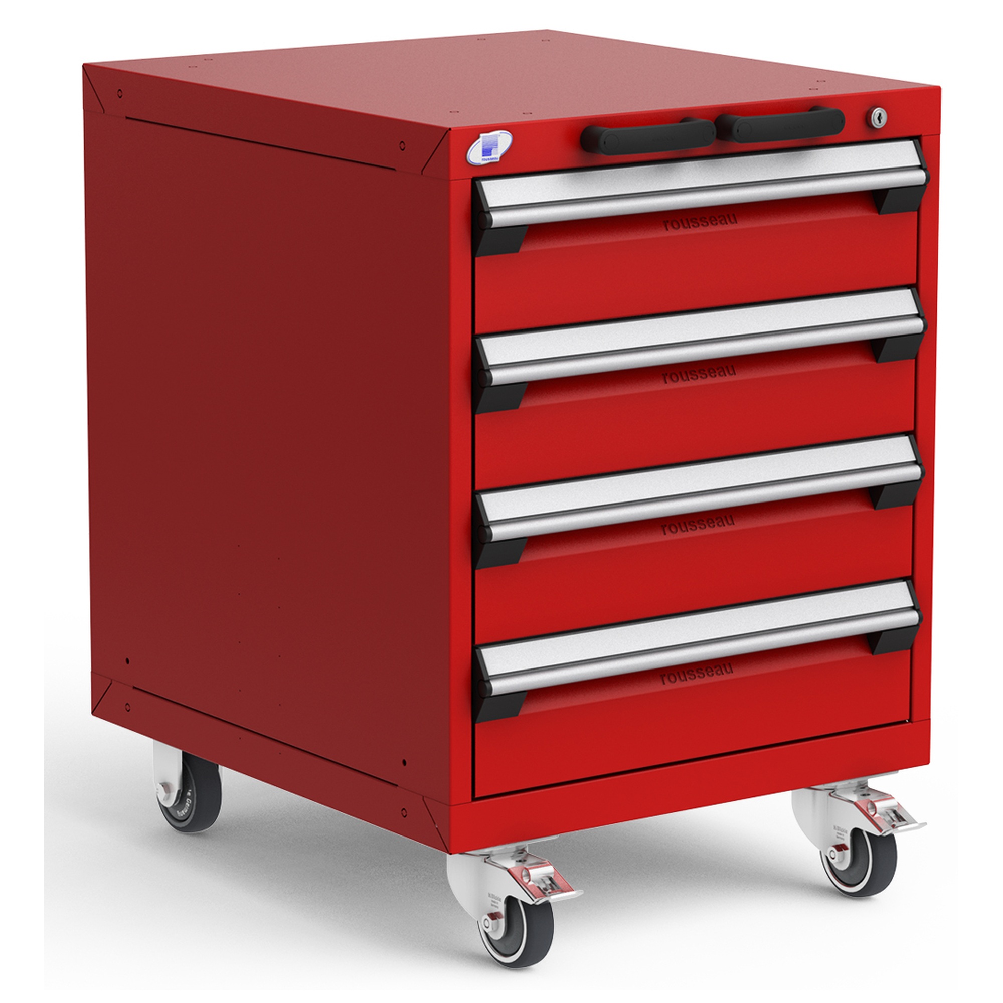 4-Drawer Heavy-Duty Mobile Cabinet, 24"W x 27"D x 33.13"H - With Dividers - Glossy Carmine Red