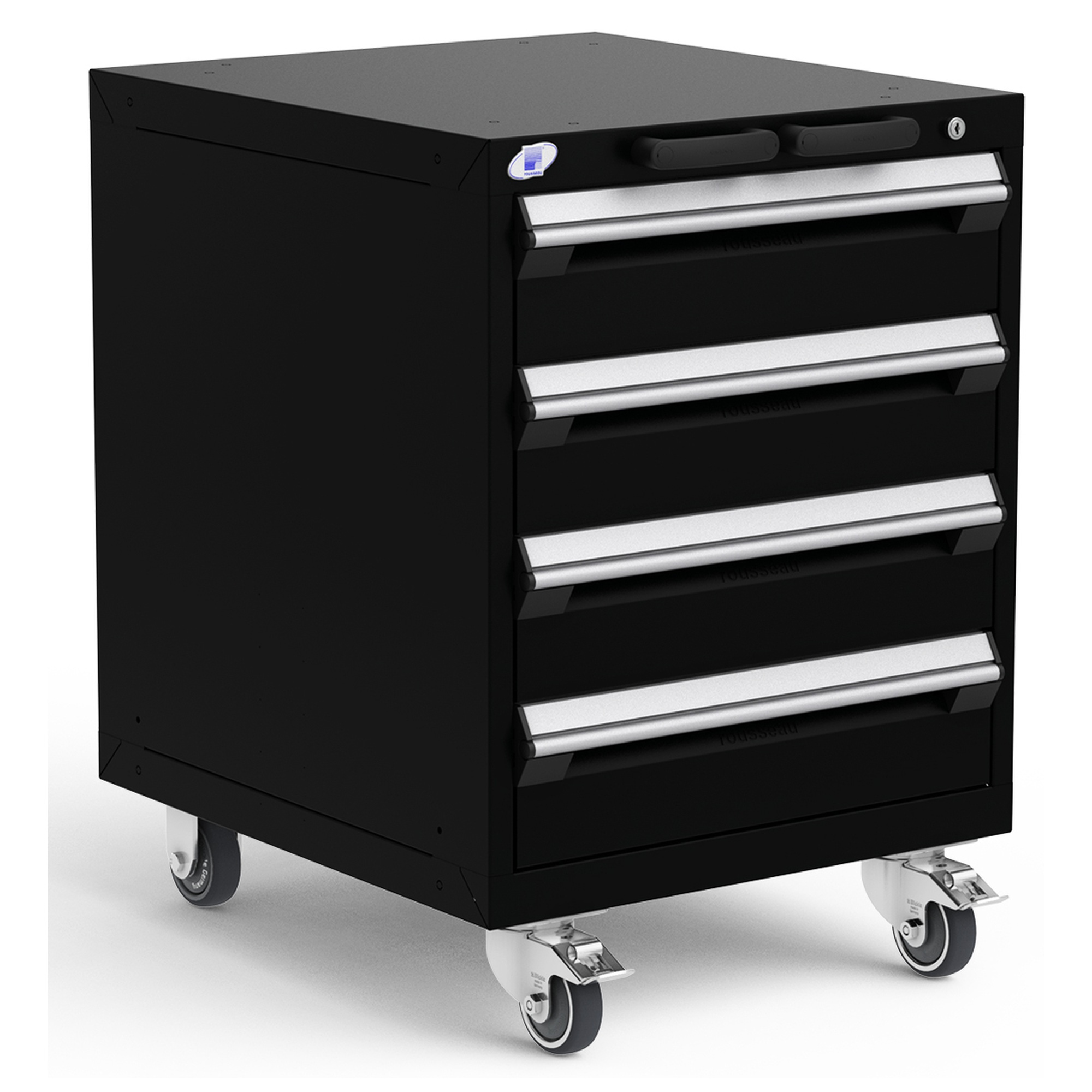 4-Drawer Heavy-Duty Mobile Cabinet, 24"W x 27"D x 33.13"H - With Dividers - Glossy Black