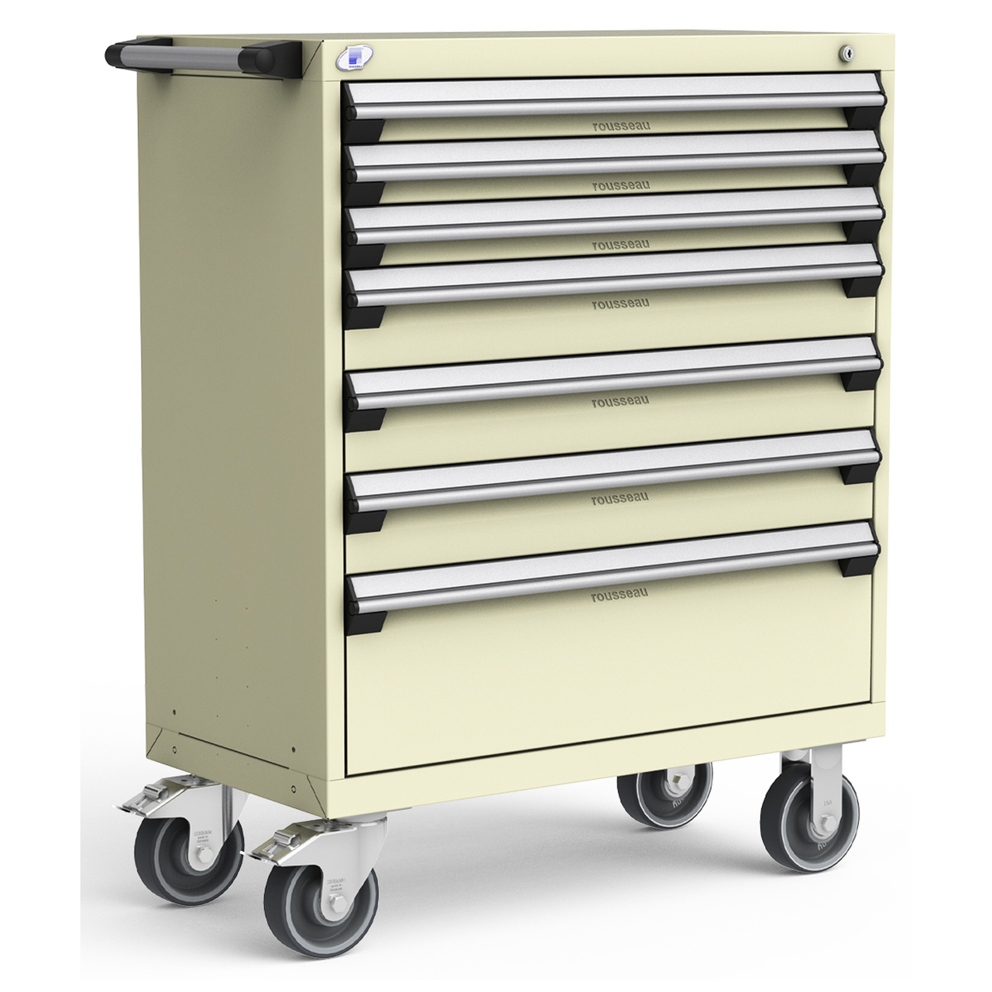 7-Drawer Heavy-Duty Mobile Cabinet, 36"W x 18"D x 45.5"H - With Dividers - Drawer heights: 3 3"H, 3 5"H, 1 10"H - Beige