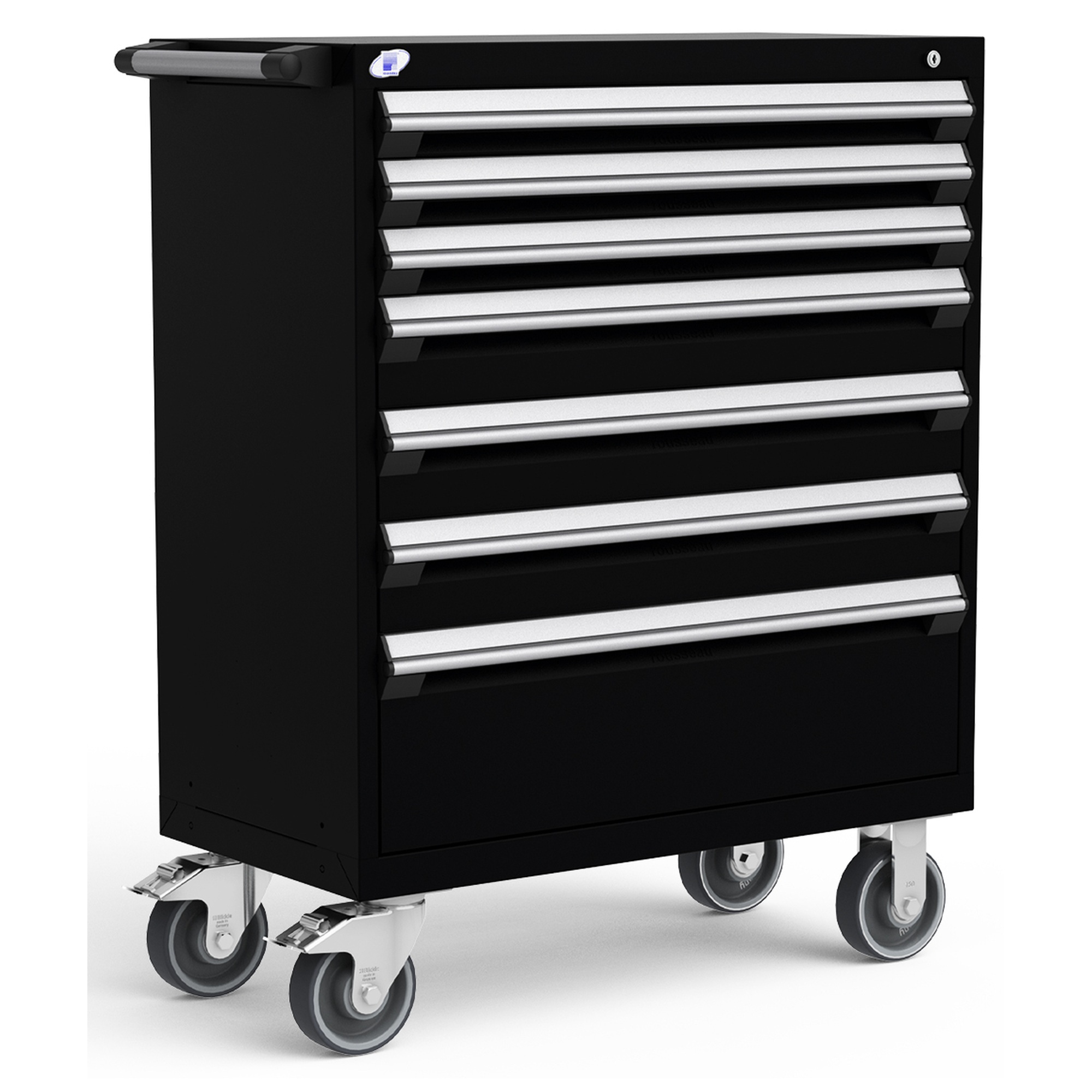 7-Drawer Heavy-Duty Mobile Cabinet, 36"W x 18"D x 45.5"H - With Dividers - Drawer heights: 3 3"H, 3 5"H, 1 10"H - Black