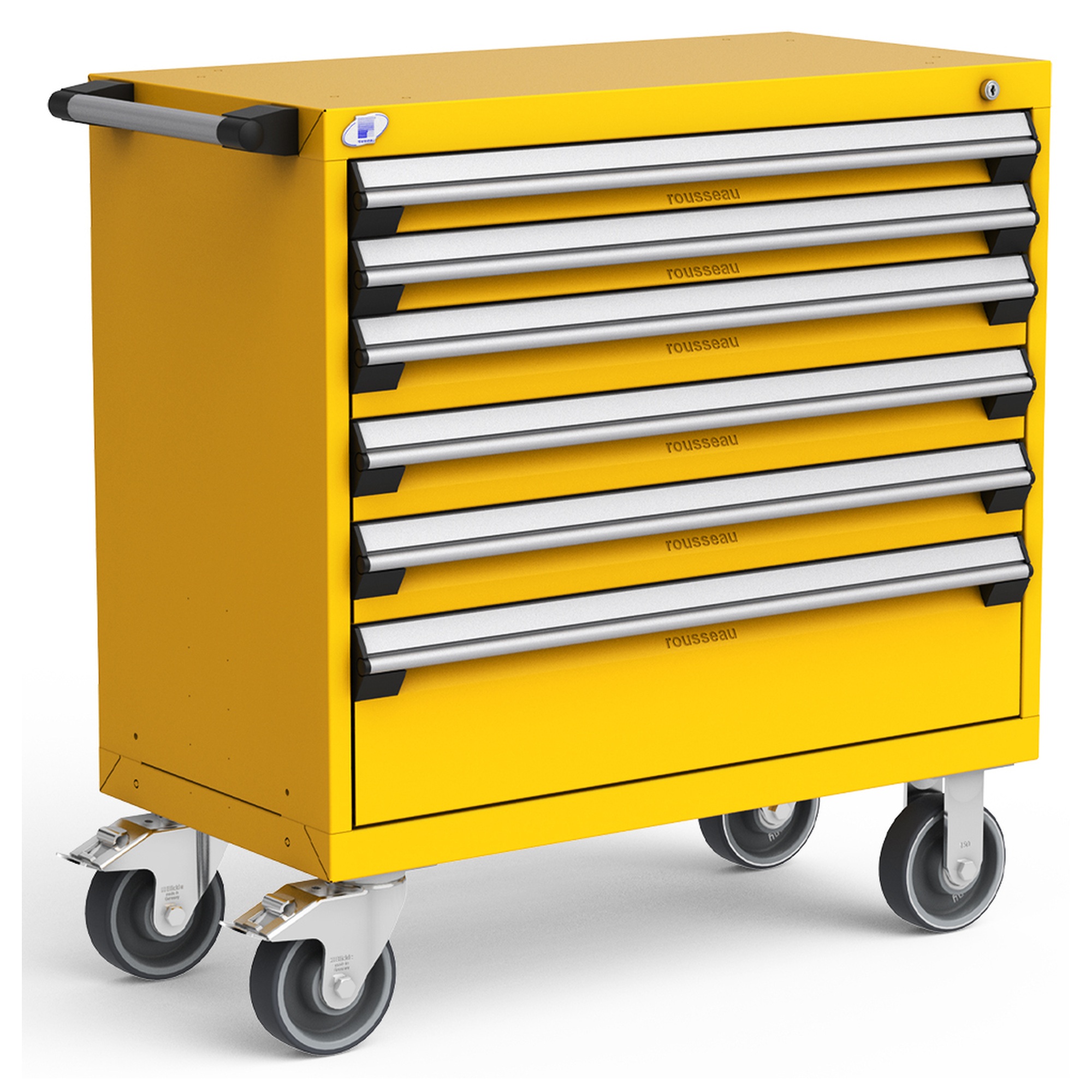 6-Drawer Heavy-Duty Mobile Cabinet, 36"W x 18"D x 37.5"H - With Dividers - Drawer heights: 2 3"H, 3 4"H, 1 8"H - Glossy Yellow