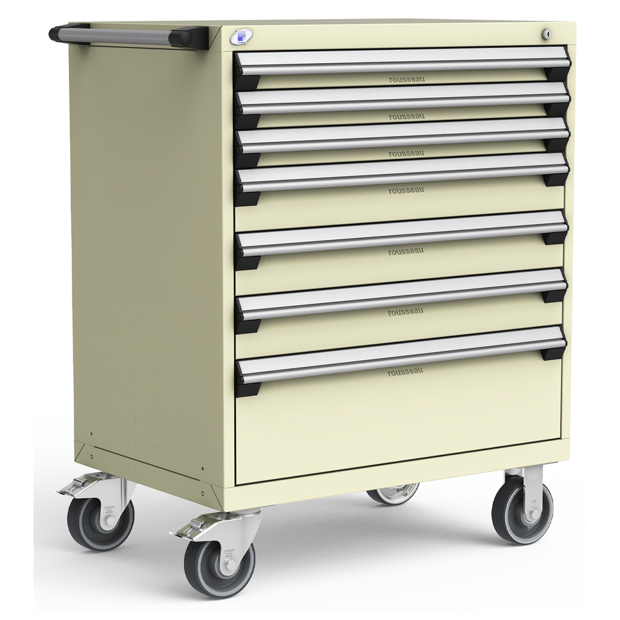 7-Drawer Heavy-Duty Mobile Cabinet, 36"W x 24"D x 45.5"H - With Dividers - Drawer heights: 3 3"H, 3 5"H, 1 10"H - Beige