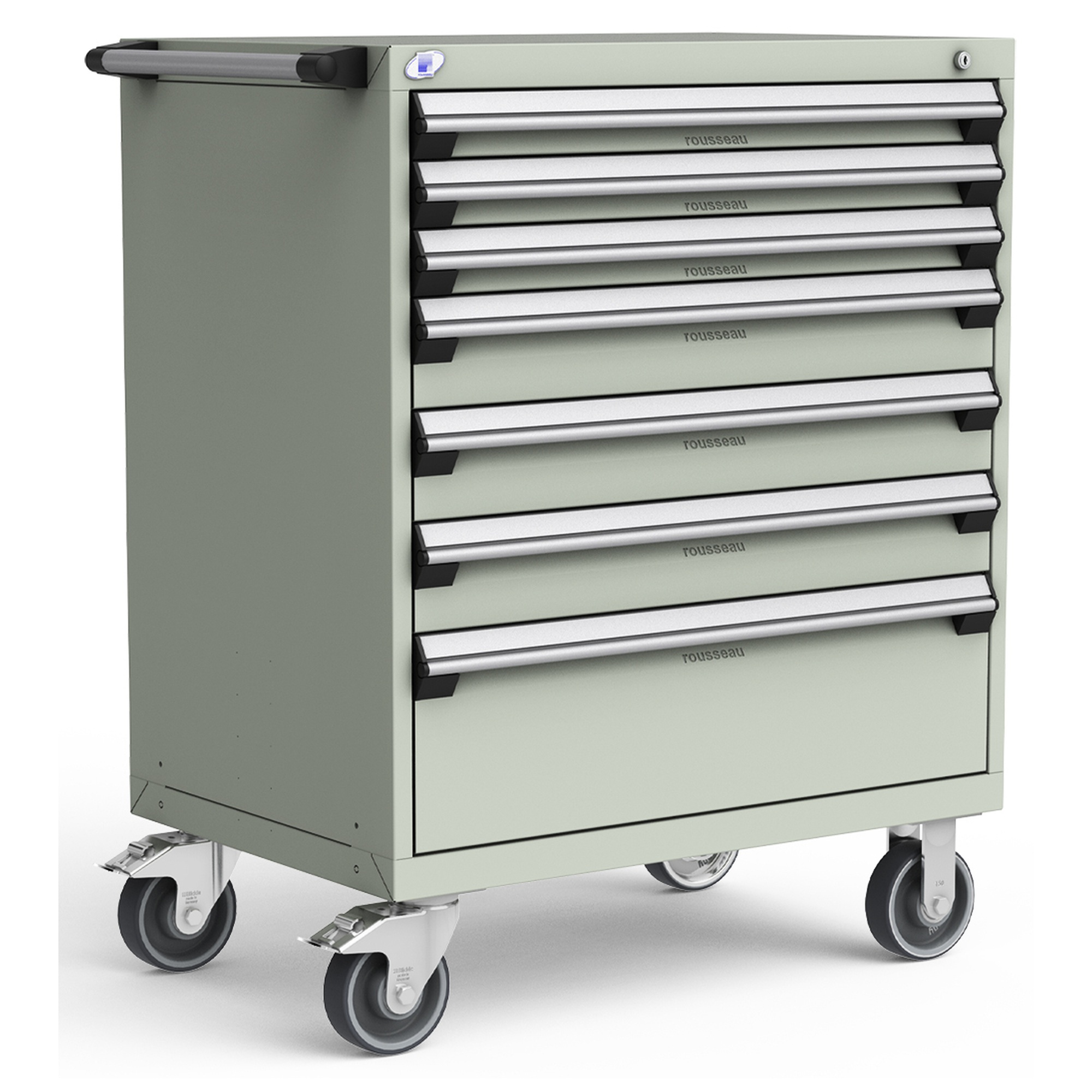 7-Drawer Heavy-Duty Mobile Cabinet, 36"W x 24"D x 45.5"H - With Dividers - Drawer heights: 3 3"H, 3 5"H, 1 10"H - Light Gray