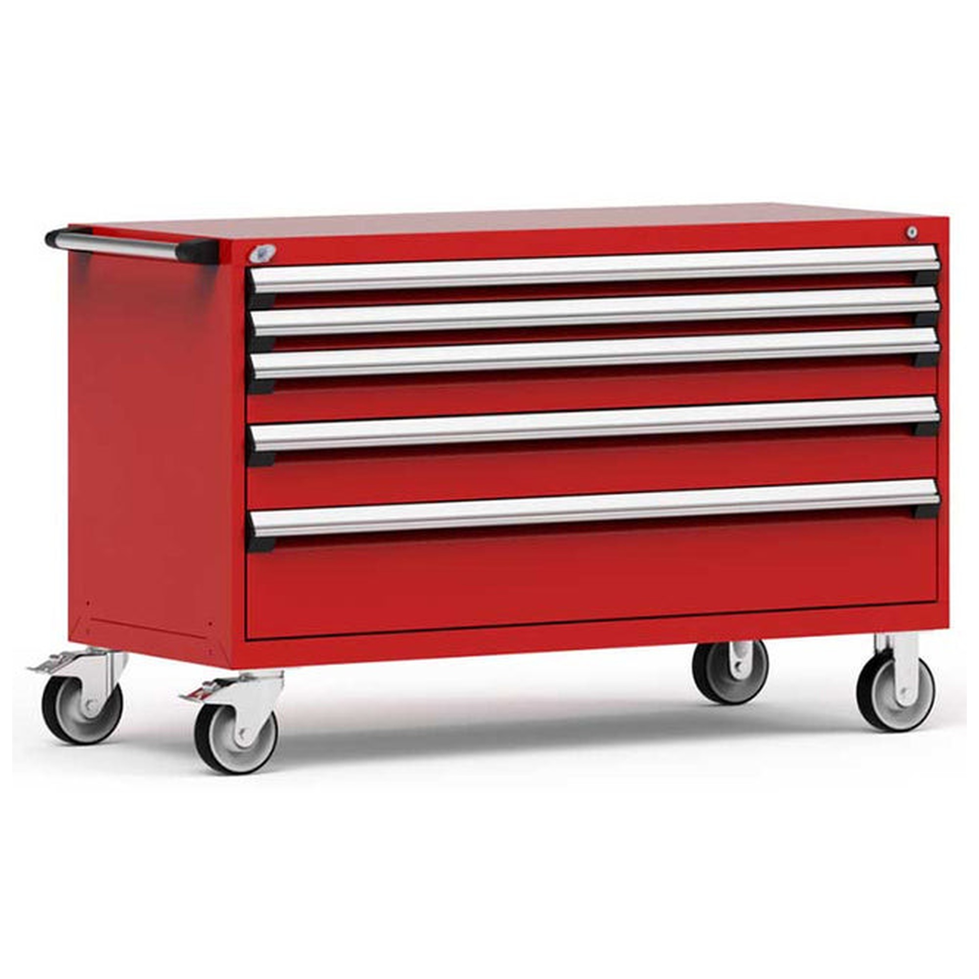 5-Drawer Heavy-Duty Mobile Cabinet, 60"W x 27"D x 37.5"H - With Dividers - Drawer heights: 2 3"H, 1 5"H, 1 6"H, 1 9"H