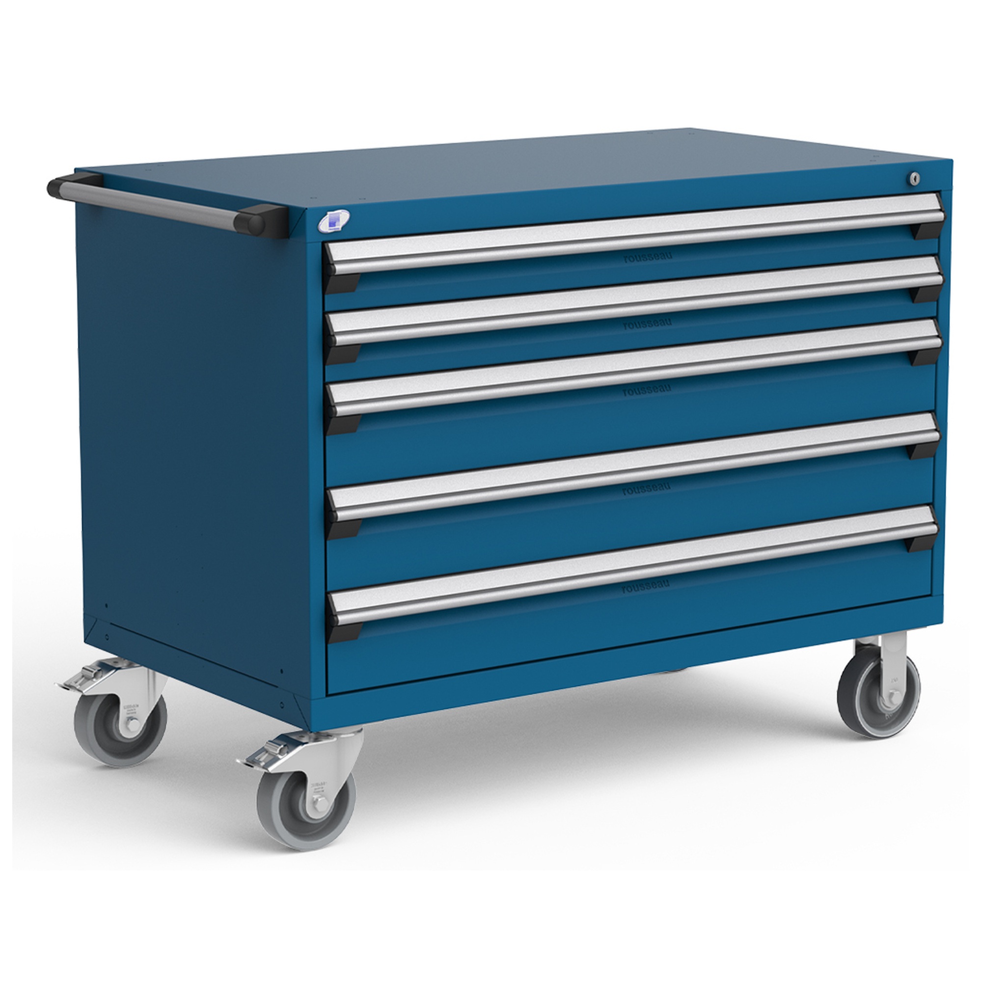 5-Drawer Heavy-Duty Mobile Cabinet, 48"W x 27"D x 37.5"H - With Dividers - Drawer heights: 2 4"H, 3 6"H - Avalanche Blue