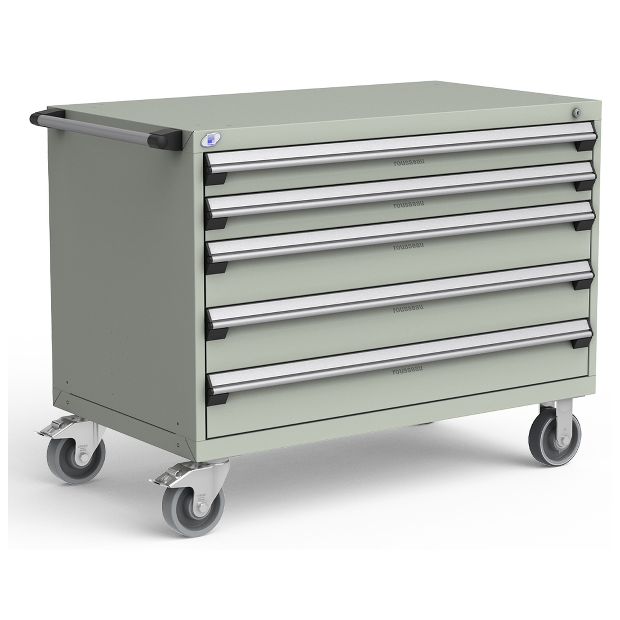 5-Drawer Heavy-Duty Mobile Cabinet, 48"W x 27"D x 37.5"H - With Dividers - Drawer heights: 2 4"H, 3 6"H - Light Gray