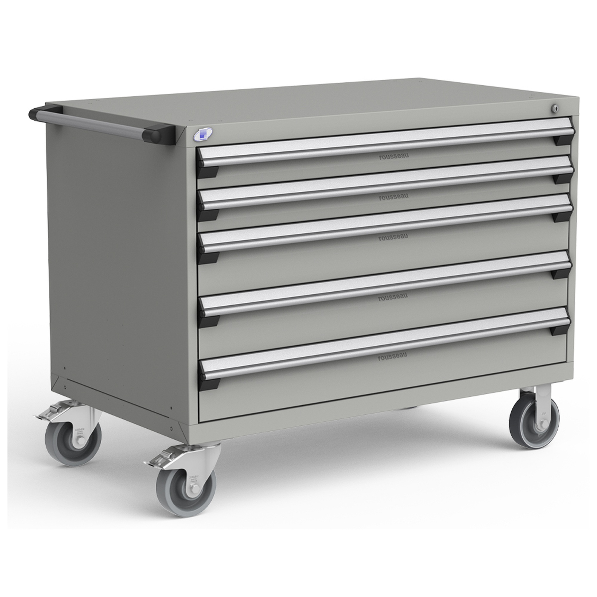 5-Drawer Heavy-Duty Mobile Cabinet, 48"W x 27"D x 37.5"H - With Dividers - Drawer heights: 2 4"H, 3 6"H - Modern Gray