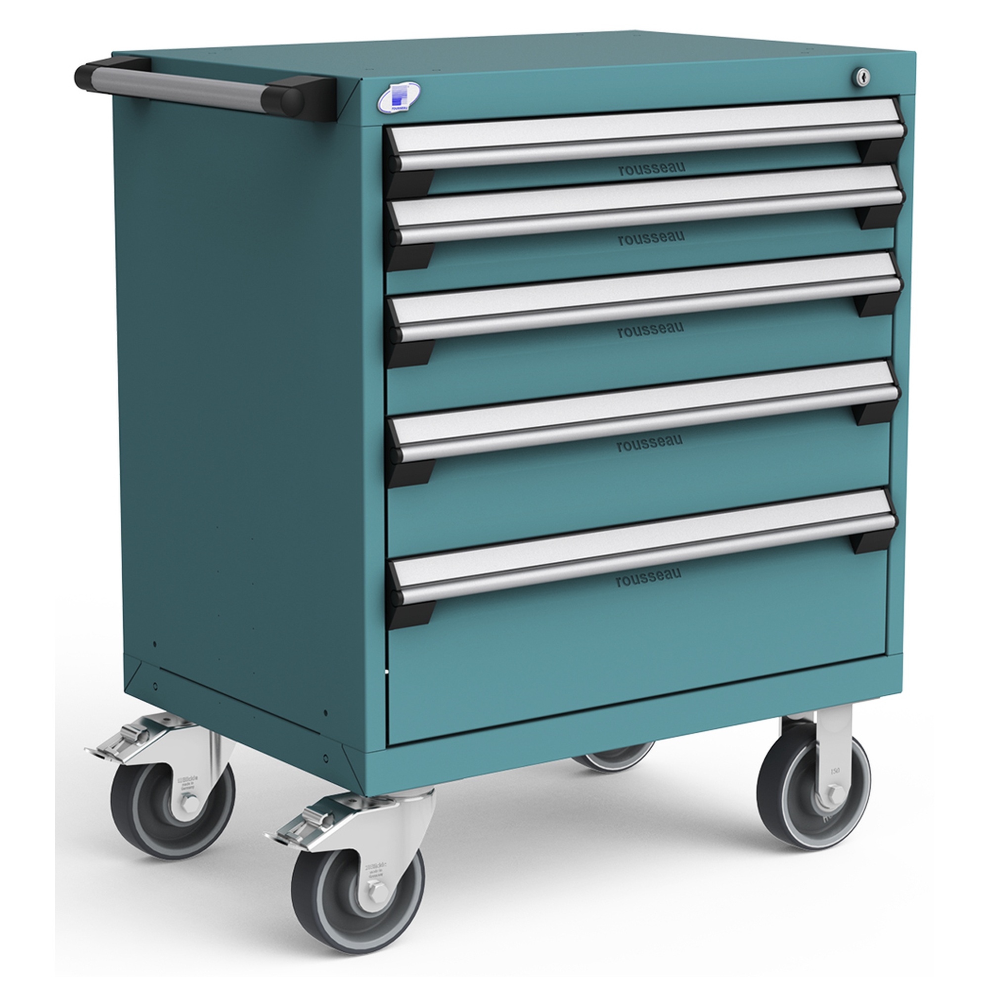 5-Drawer Heavy-Duty Mobile Cabinet, 30"W x 21"D x 37.5"H - With Dividers - Drawer heights: 1 3"H, 1 4"H, 1 5"H, 1 6"H, 1 8"H - Everest Blue