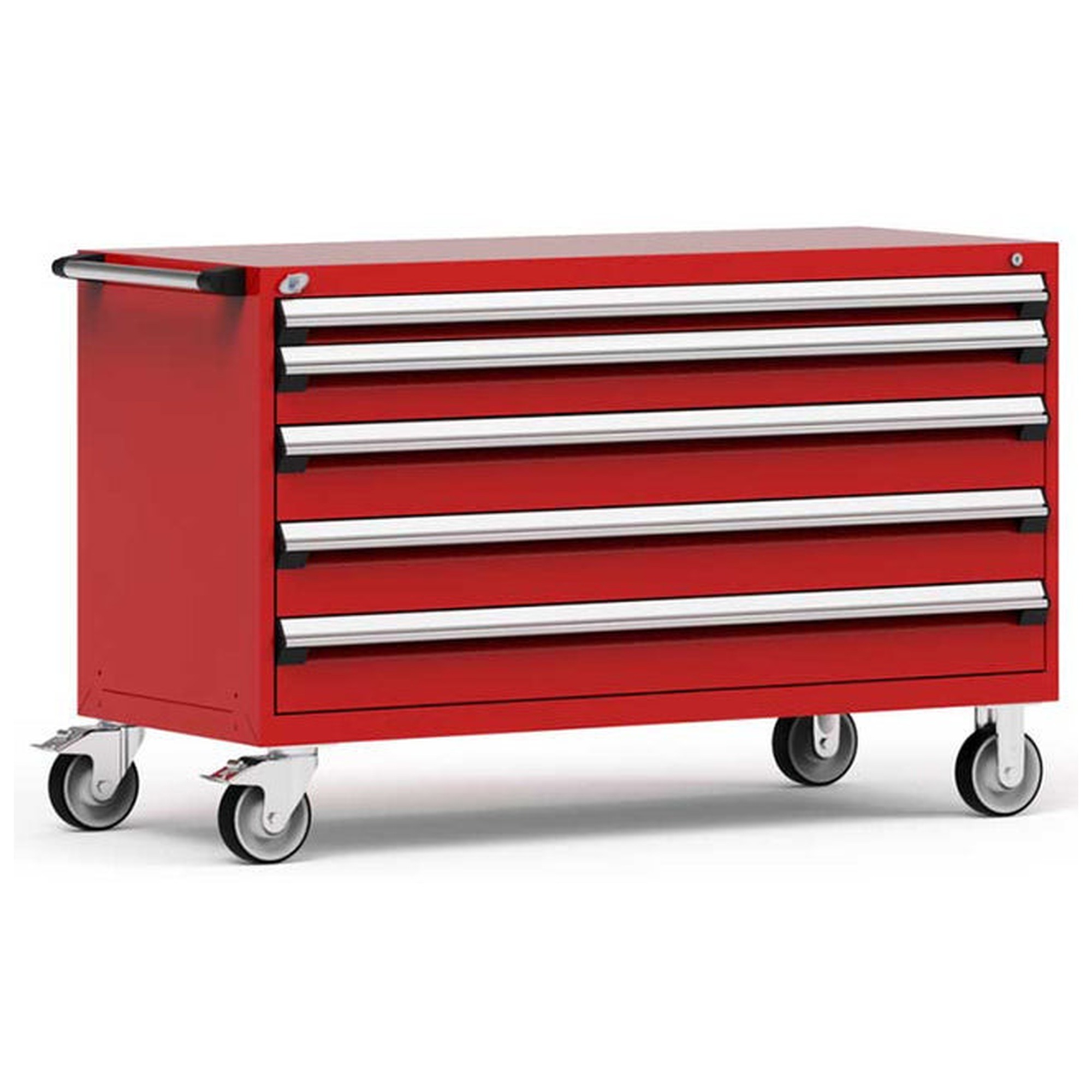5-Drawer Heavy-Duty Mobile Cabinet, 60"W x 27"D x 37.5"H - Without Dividers - Drawer heights: 1 3"H, 1 5"H, 3 6"H