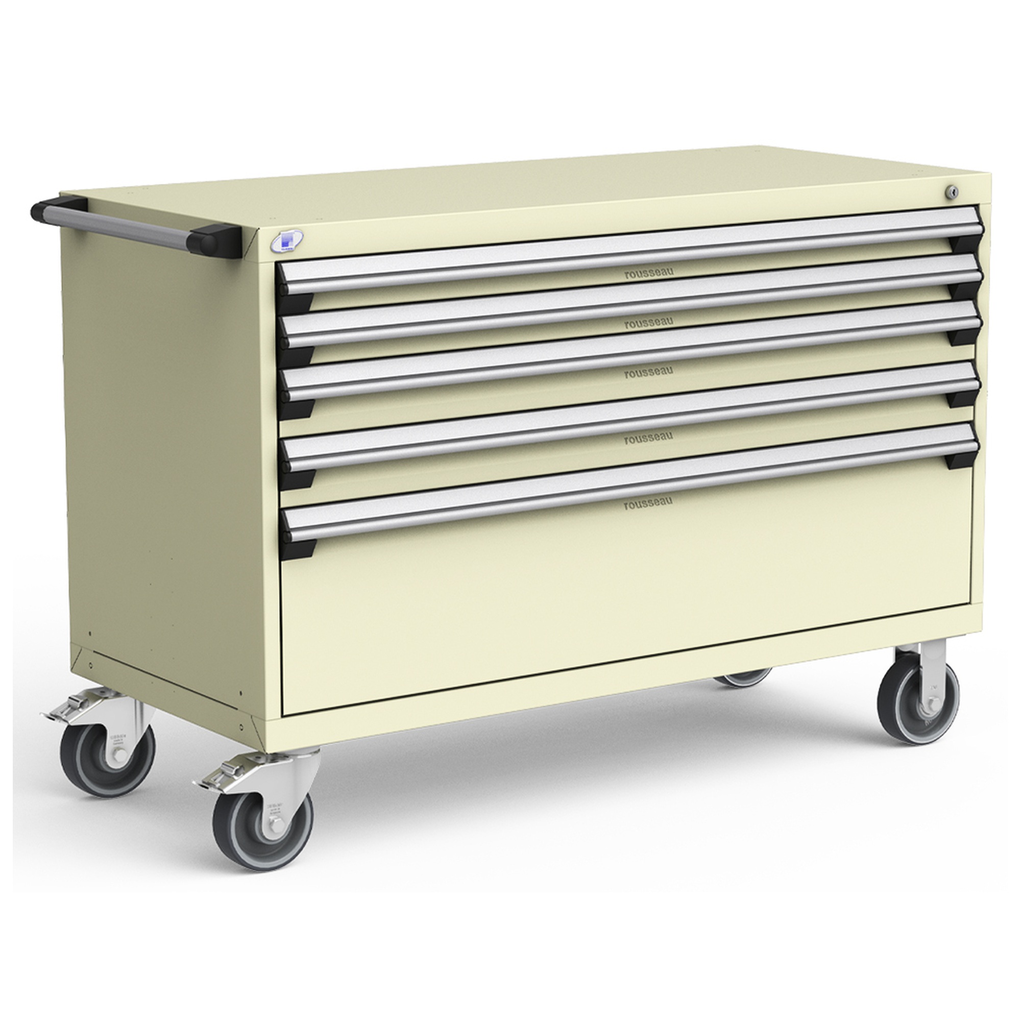 5-Drawer Heavy-Duty Mobile Cabinet, 54"W x 24"D x 37.5"H - With Dividers - Drawer heights: 2 3"H, 2 4"H, 1 12"H - Beige