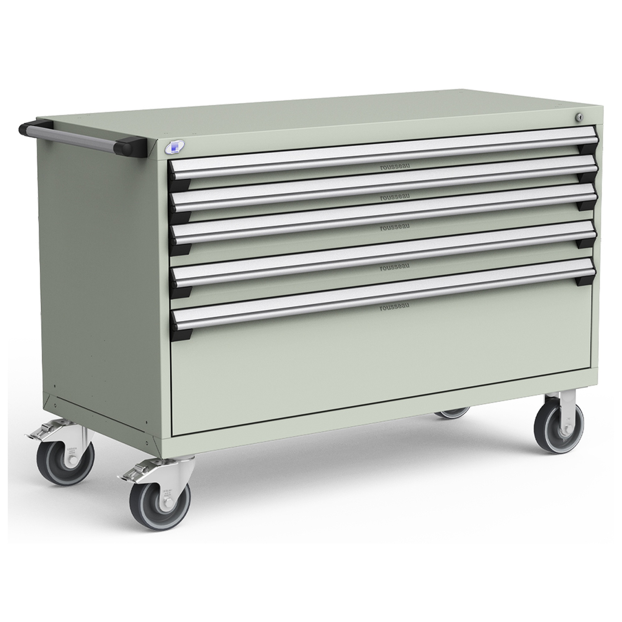 5-Drawer Heavy-Duty Mobile Cabinet, 54"W x 24"D x 37.5"H - With Dividers - Drawer heights: 2 3"H, 2 4"H, 1 12"H - Light Gray